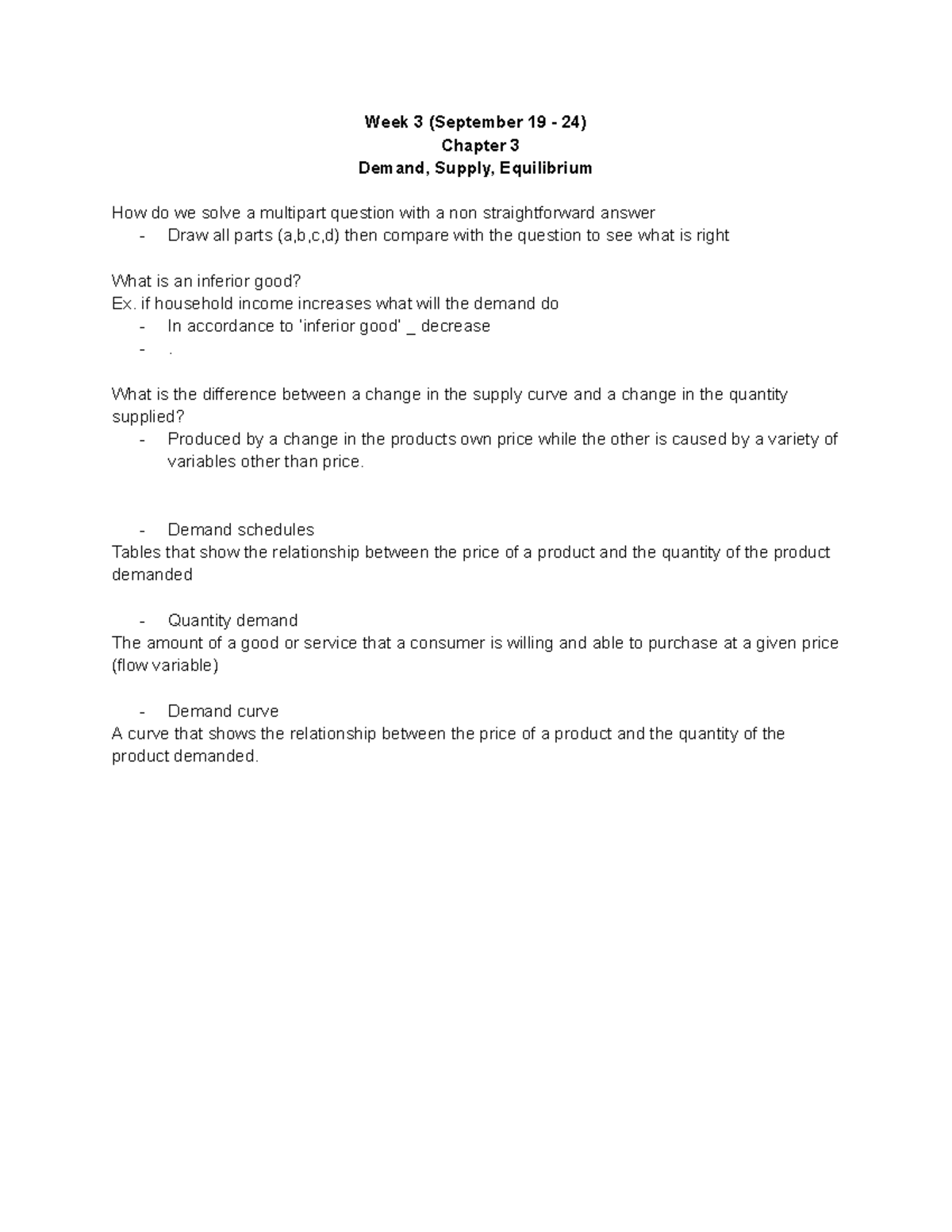 Week 3 - macro notes - Week 3 (September 19 - 24) Chapter 3 Demand ...