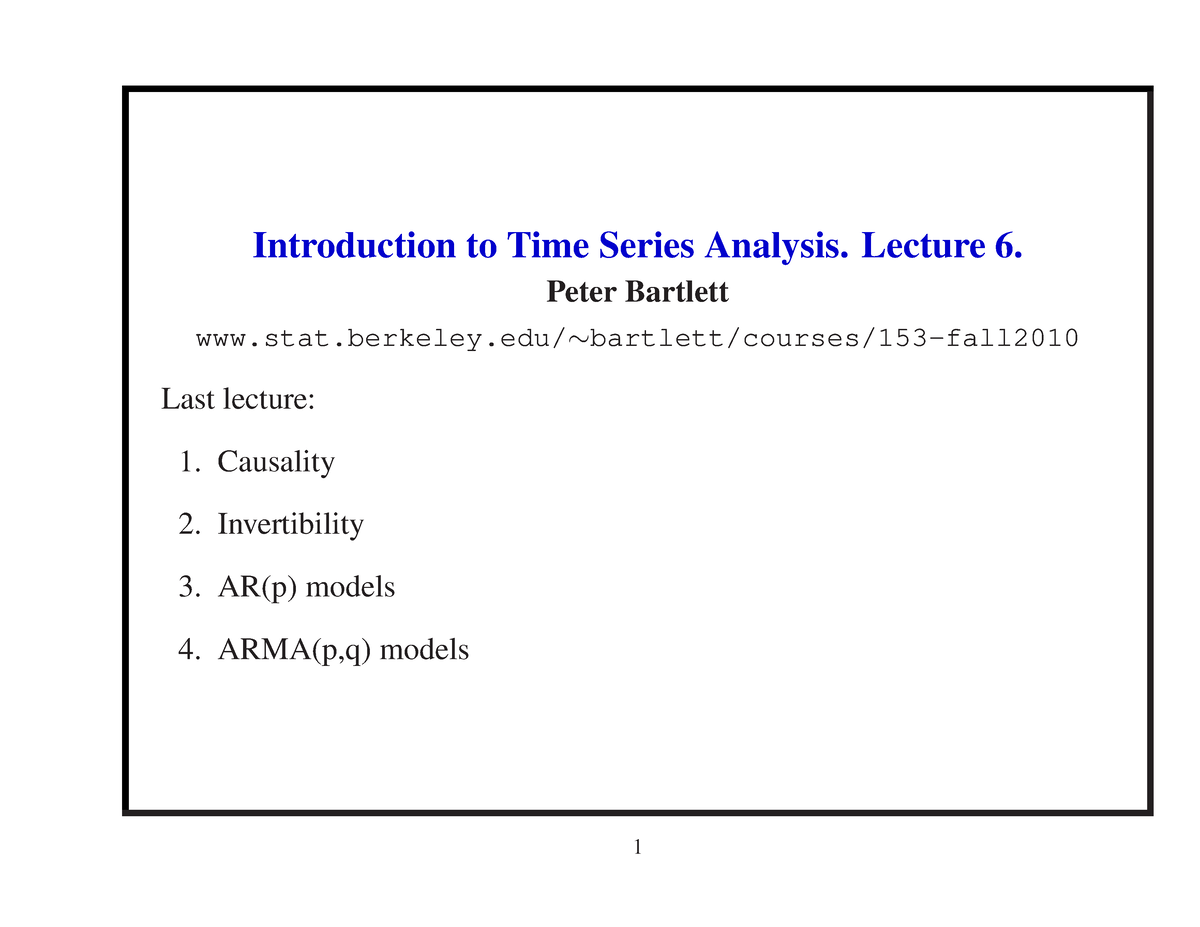 Time Series Notes - Introduction To Time Series Analysis. Lecture 6 ...