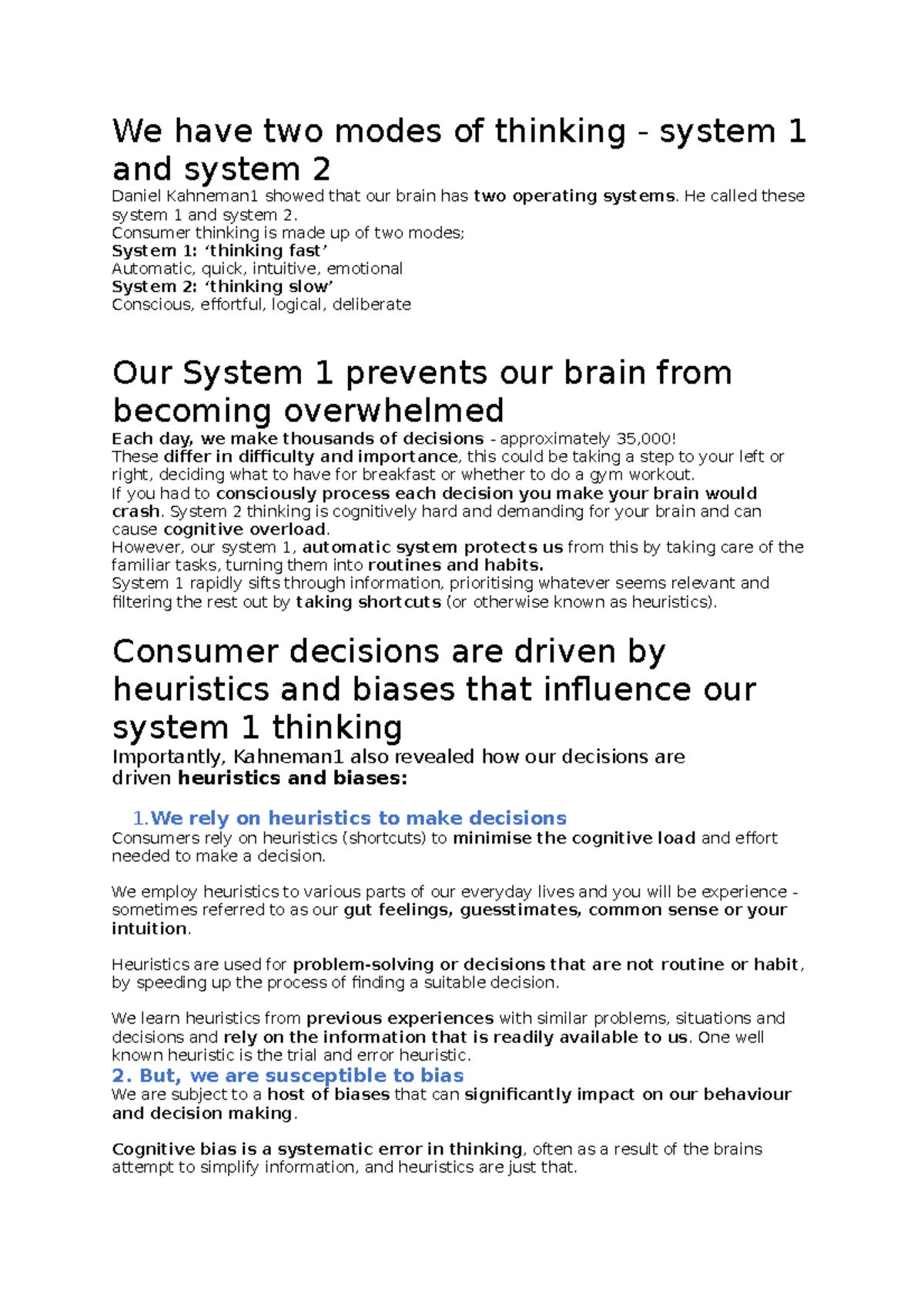 Consumer psychology 5 - Lecture notes 9 - We have two modes of thinking ...