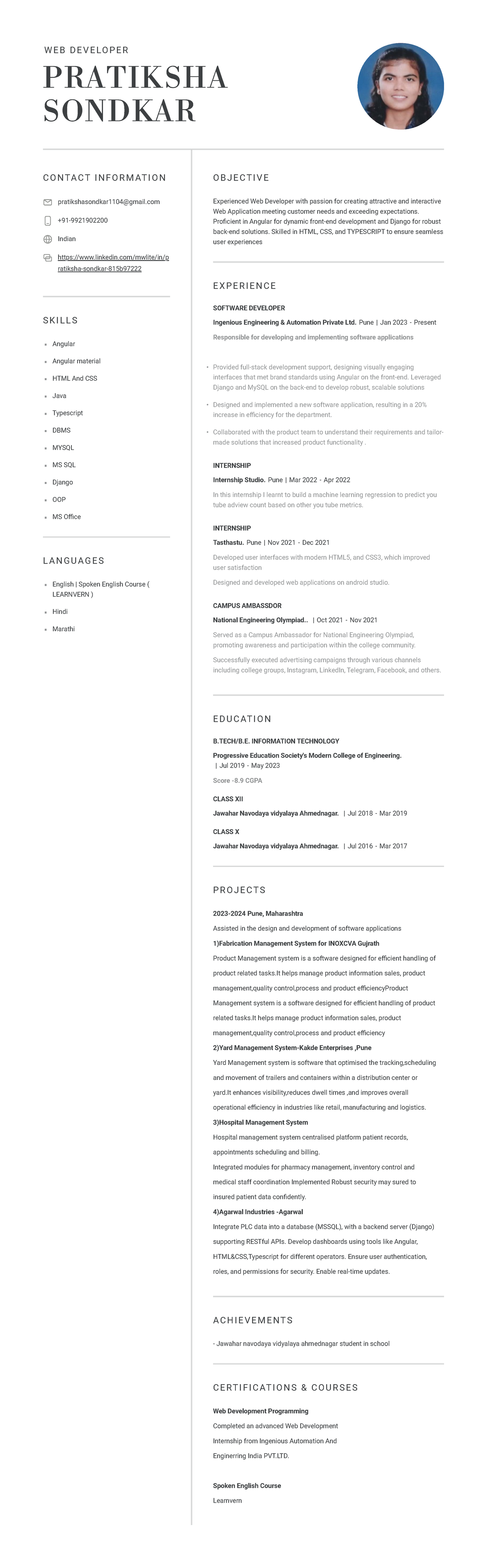 Untitled-resume+(11) - W E B D E V E L O P E R PRATIK SHA SONDKAR C O N ...