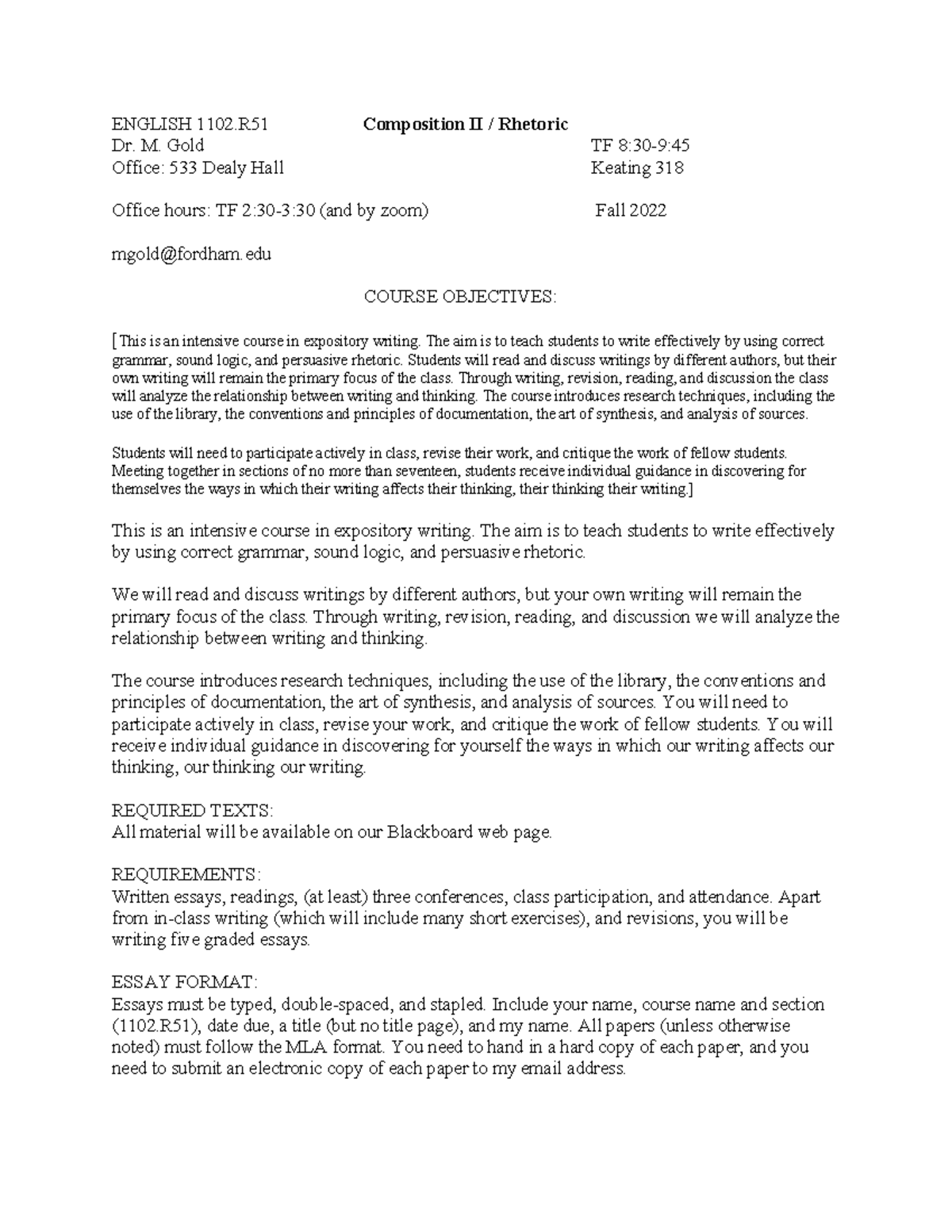 Composition II Syllabus - ENGLISH 1102 Composition II / Rhetoric Dr. M ...