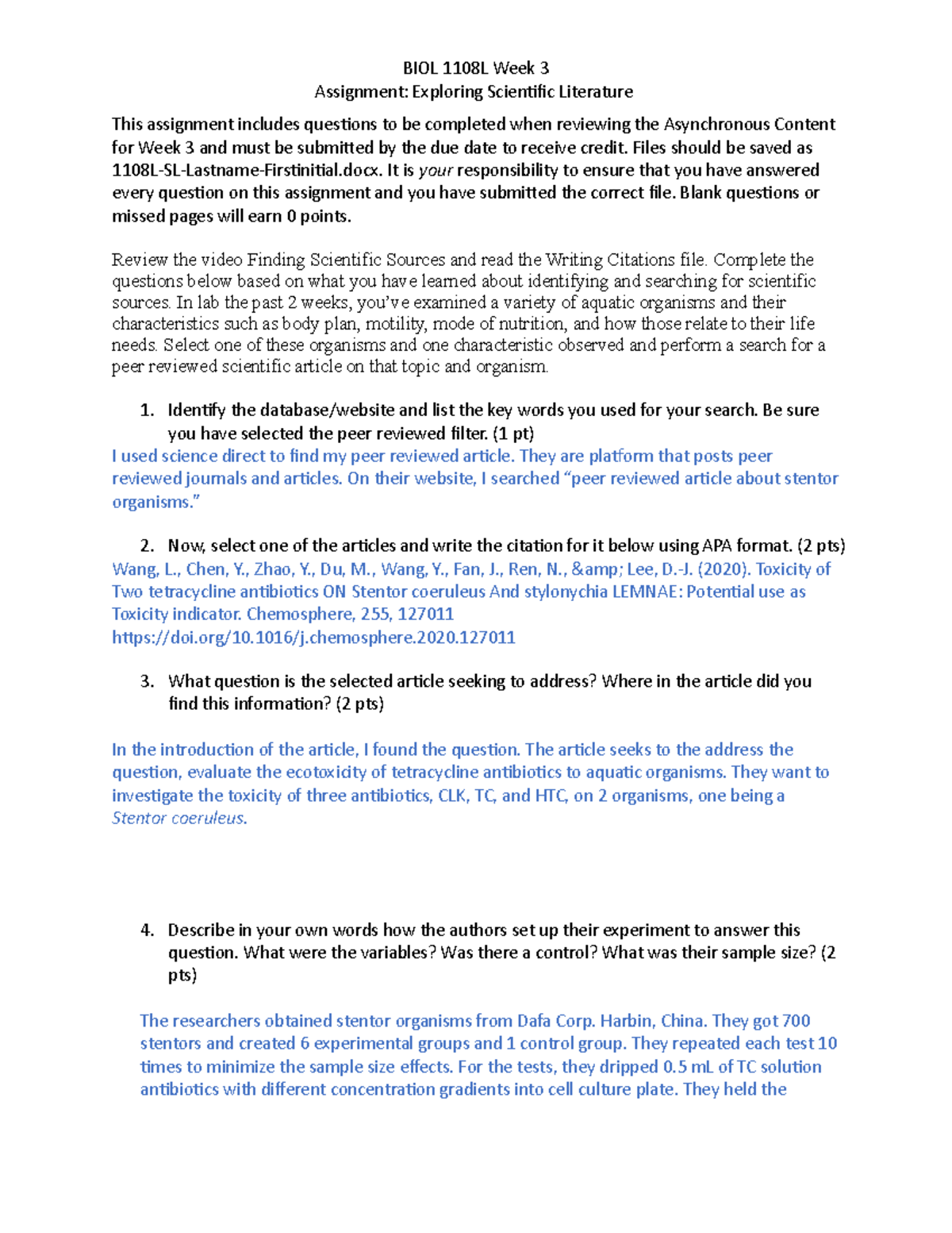 Biology lab assignment #6 - BIOL 1108L Week 3 Assignment: Exploring ...