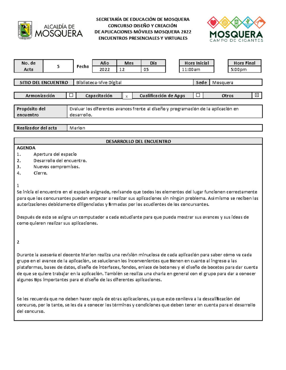 05122022 ACTA5 Mixtadeencuentrosdemosqueramarlon - SECRETARÍA DE