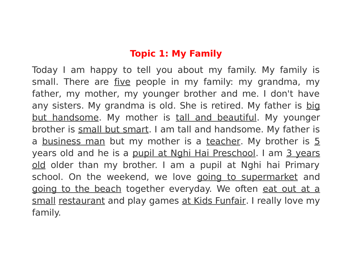 30 CHỦ ĐỀ THUYẾT Trình TIẾNG ANH TIỂU HỌC - Topic 1: My Family Today I ...