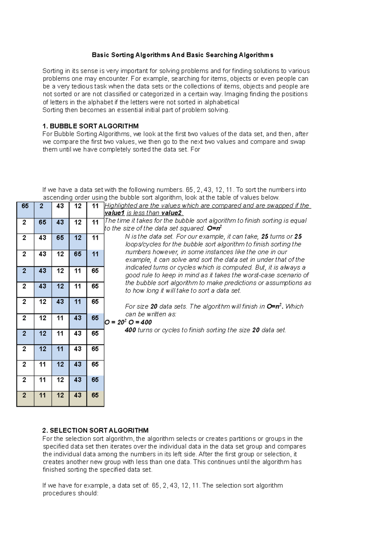 Basic Sorting Algorithms And Basic Searching Algorithms - For example ...
