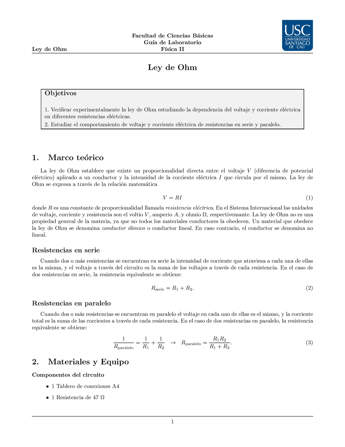 Guia Ley De Ohm - Guia De Laboratorio A Desarrollar - Ley De Ohm ...