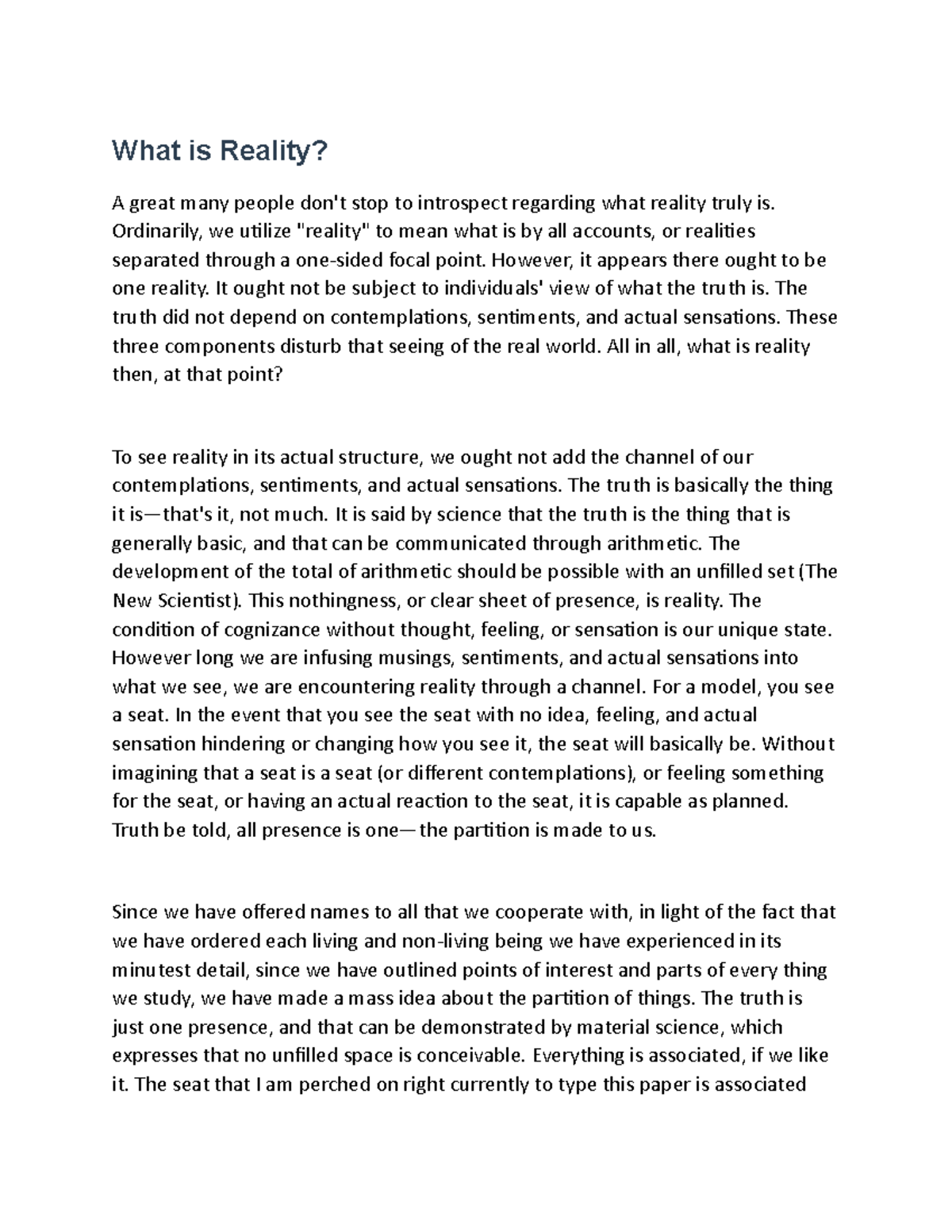 Article 20 - Lecture notes 11 - What is Reality? A great many people ...