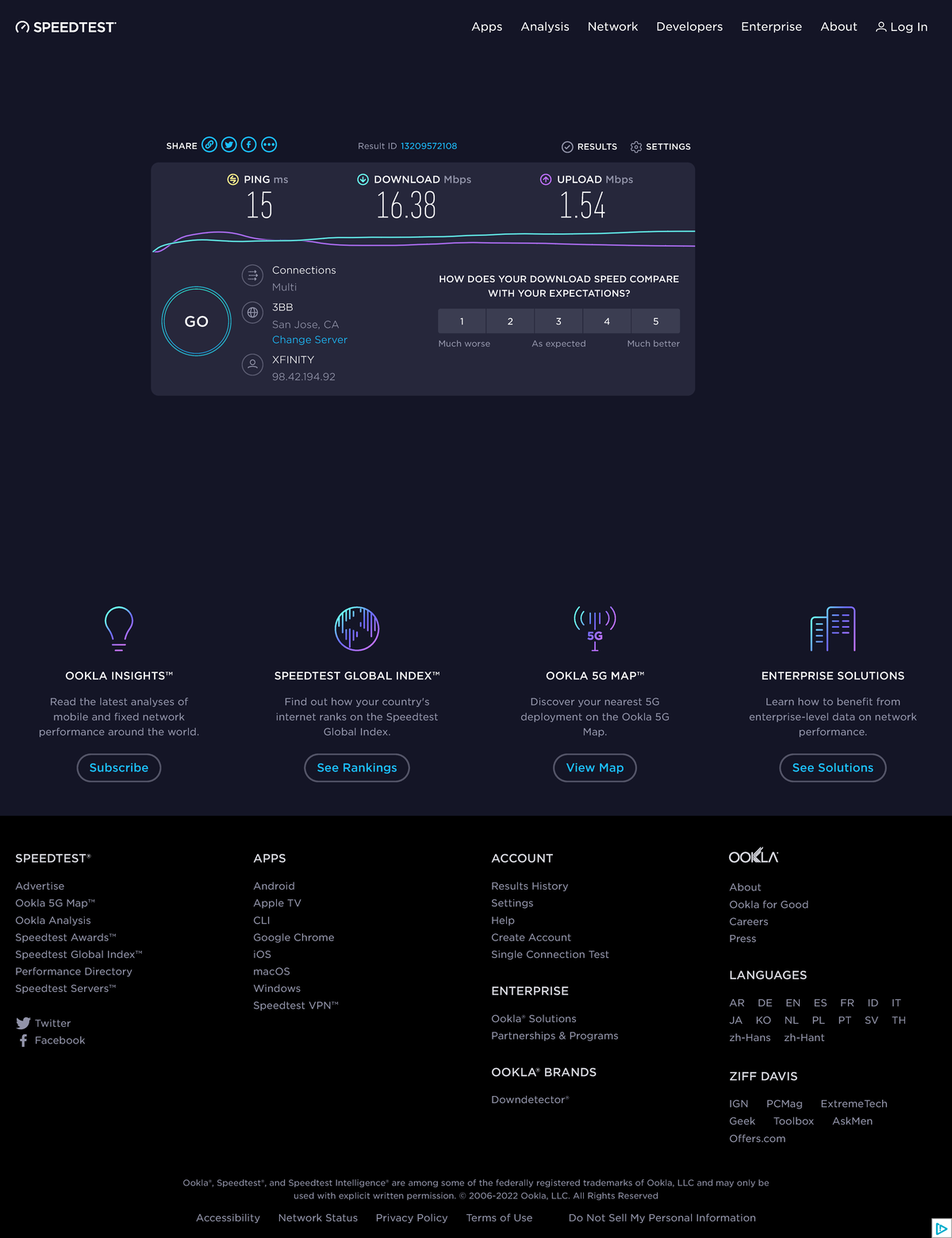 Speedtest by Ookla The Global Broadband Speed Test OOKLA INSIGHTS™ Read the latest analyses