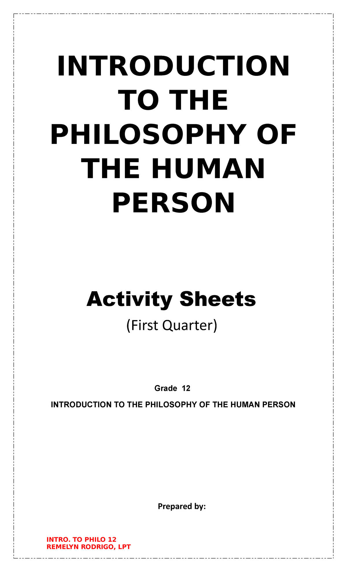 Intro To Philo 12 Activity Sheets Introduction To The Philosophy Of The Human Person Activity 5754
