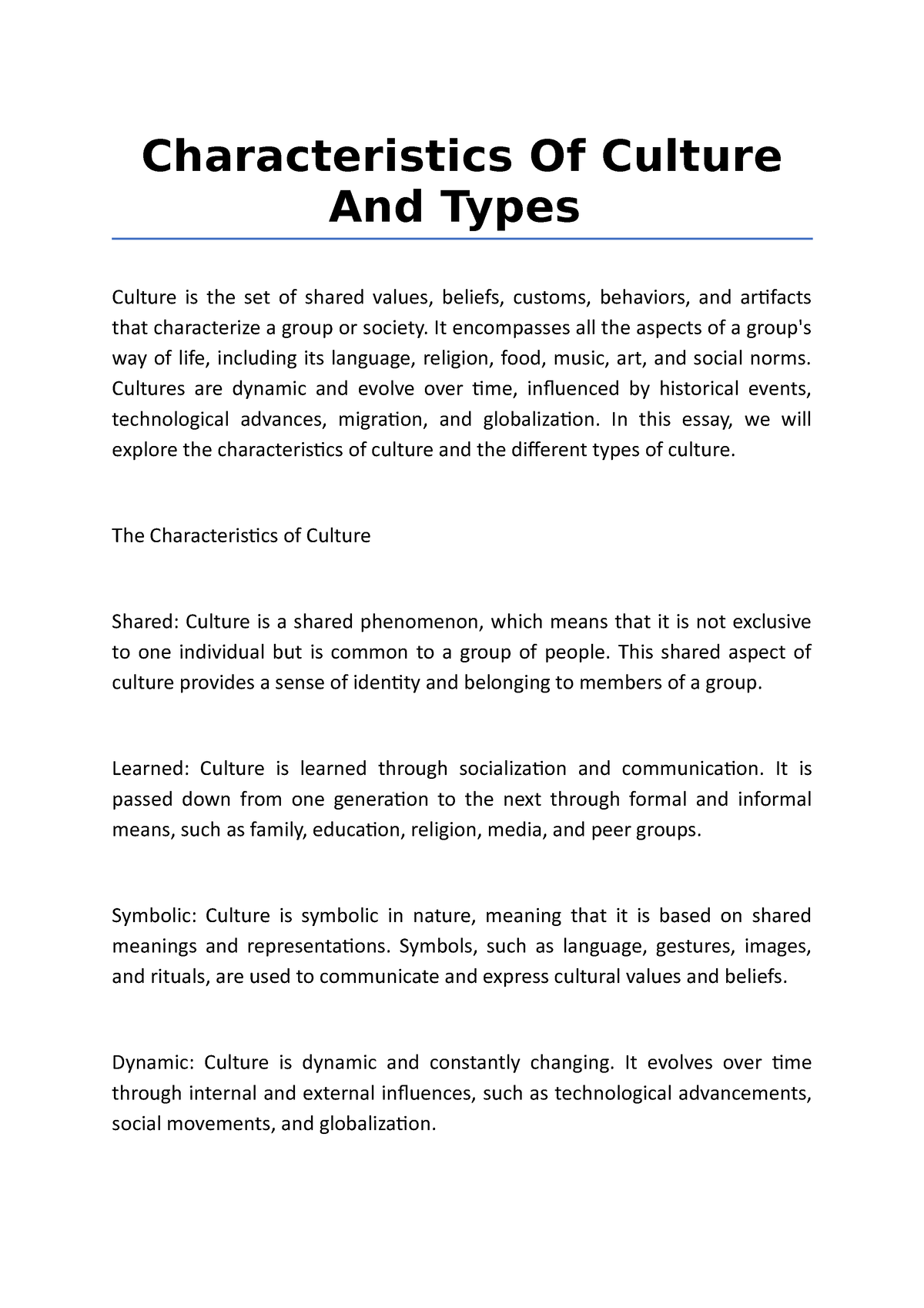 What is Culture? Types of Culture, Elements of Culture, Characteristics of  Culture, by BeauteHealthy