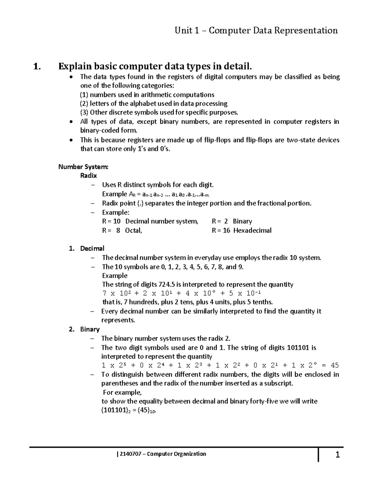 3140707 Computer Organization & Architecture-Notes PDF-Units-1 - 1 ...