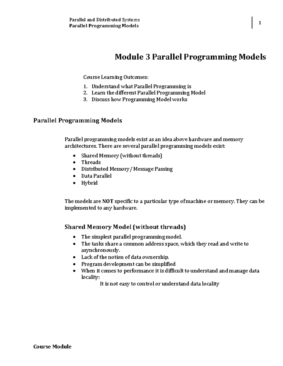 Week 3 - Parallel Programming Models Module - Parallel and Distributed ...