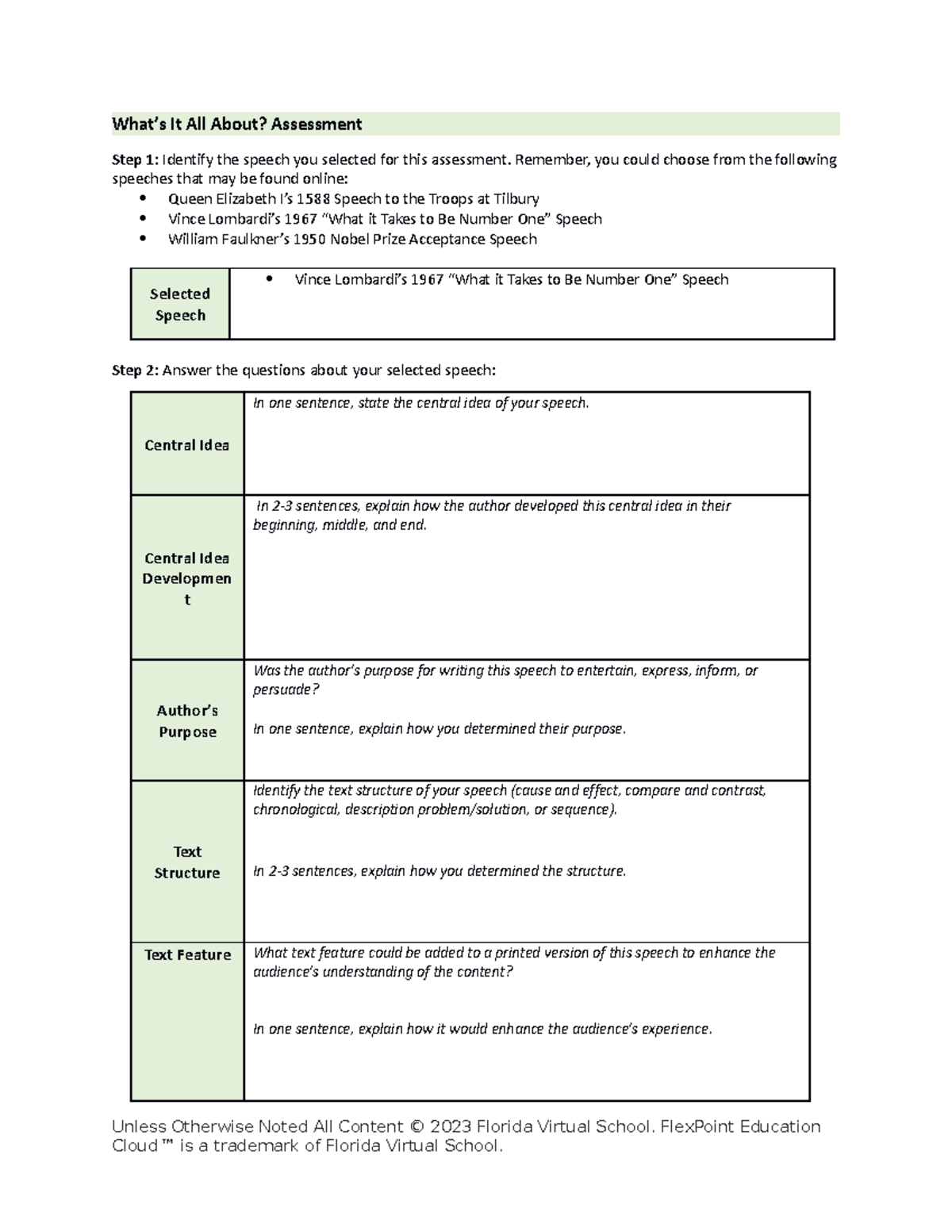 Whats it all about assessment - What’s It All About? Assessment Step 1 ...