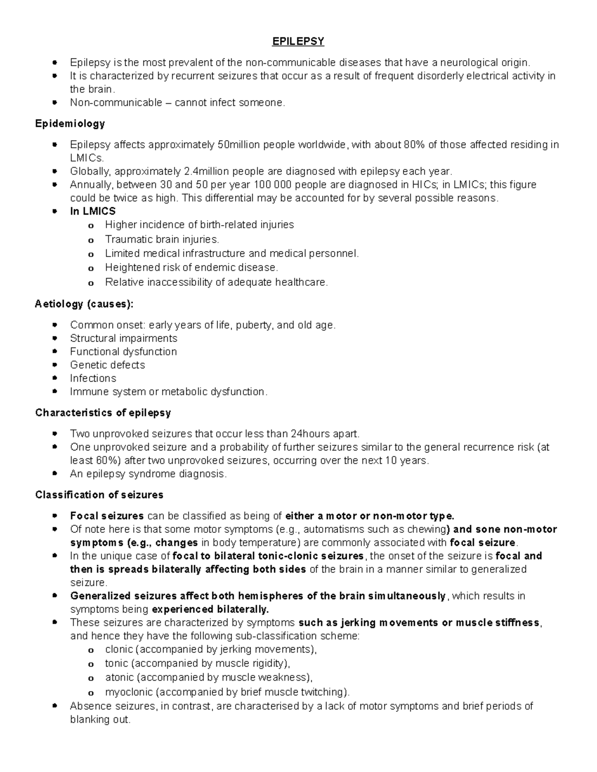 Epilepsy - LECTURE NOTES - EPILEPSY Epilepsy is the most prevalent of ...