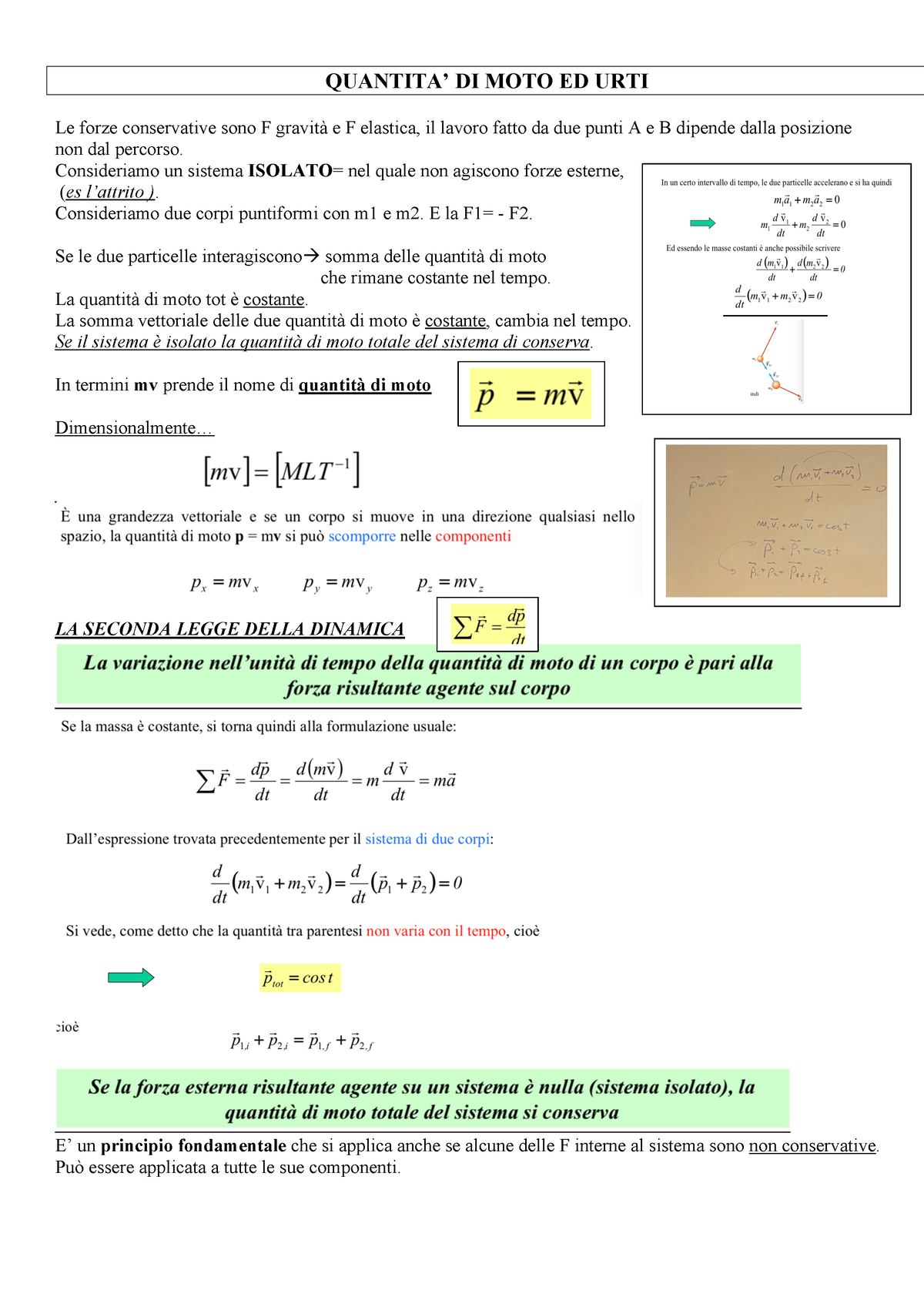 Quantita' DI MOTO ED URTI - QUANTITA9 DI MOTO ED URTI Le Forze ...