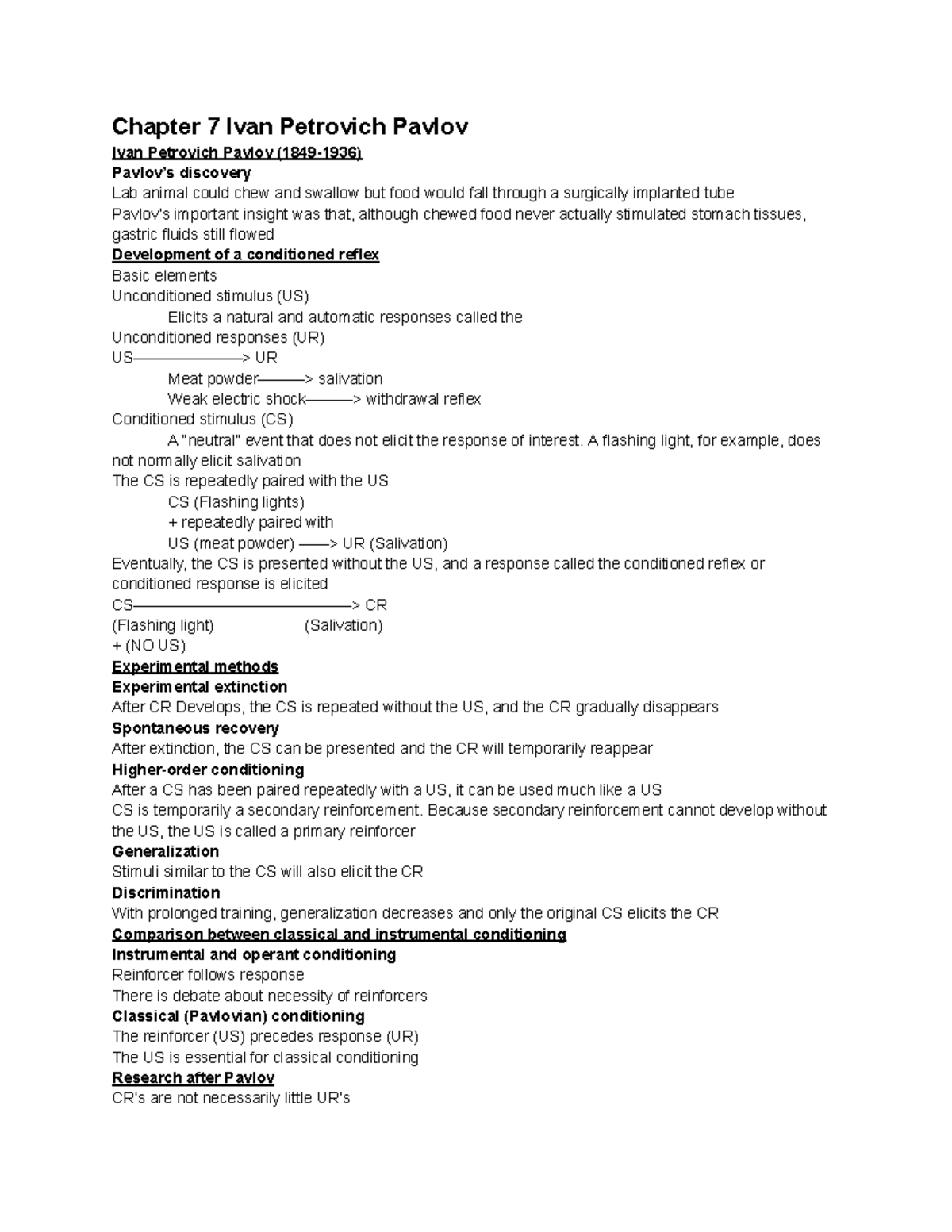 Theories of learning notes - Chapter 7 Ivan Petrovich Pavlov Ivan ...