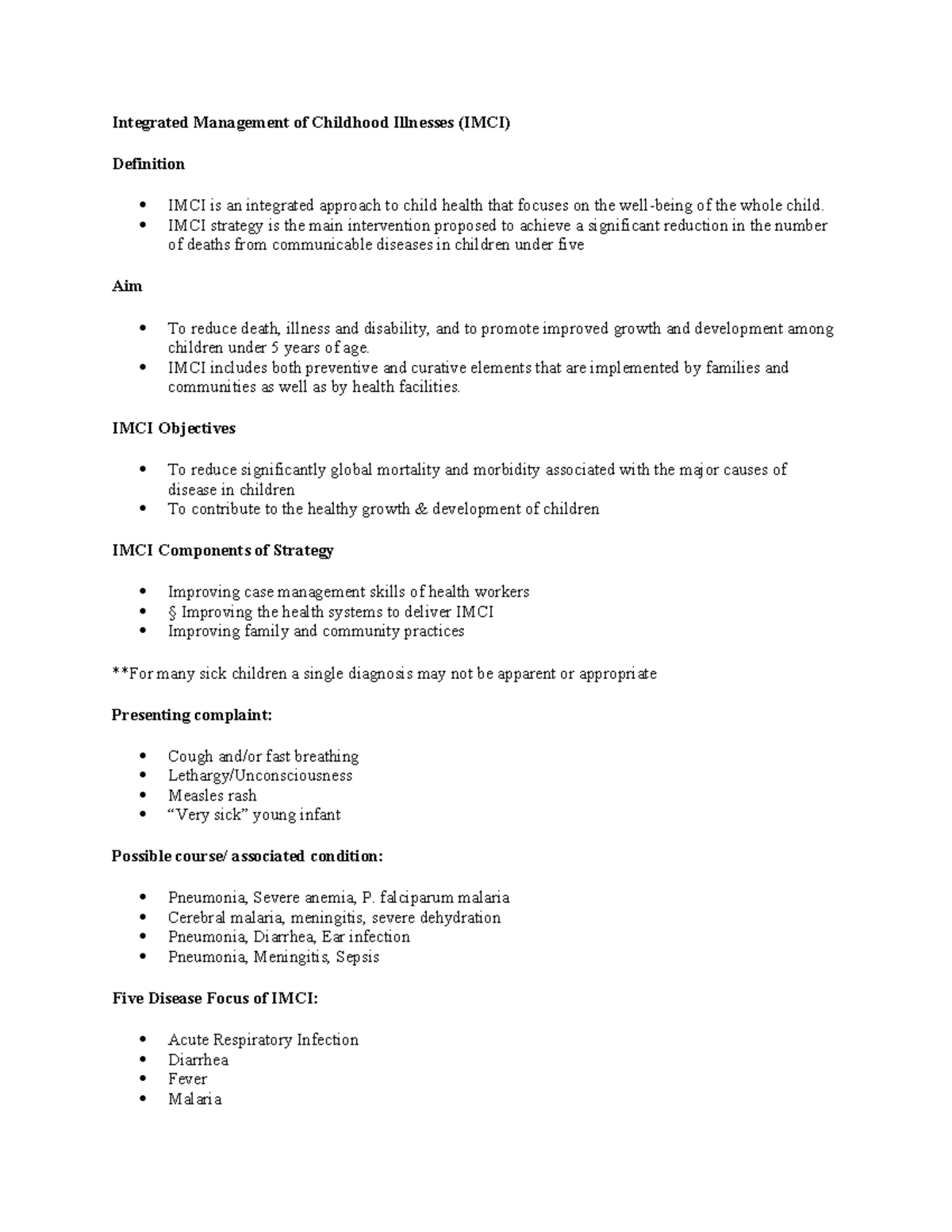 paediatric nursing - Integrated Management of Childhood Illnesses (IMCI ...