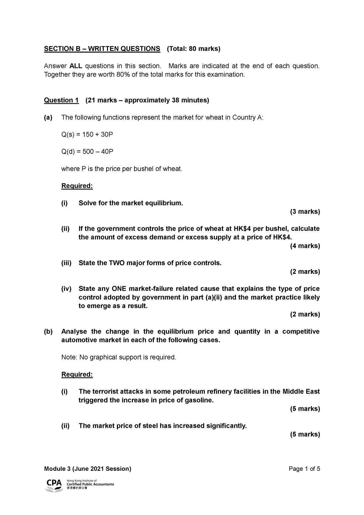 Module 3 Question Jun 2021 - SECTION B – WRITTEN QUESTIONS (Total: 80 ...