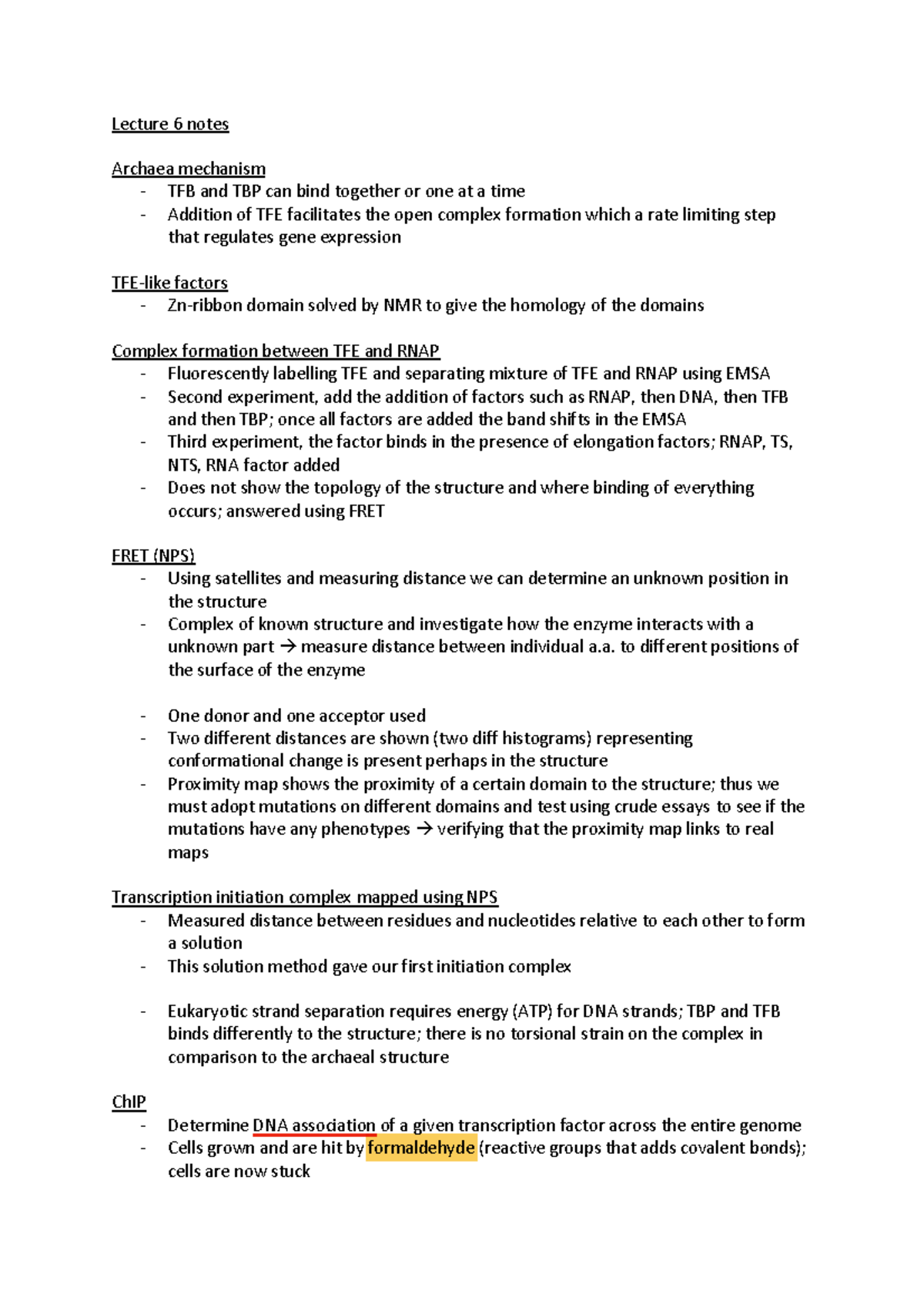 Lecture 6 notes - Lecture 6 notes Archaea mechanism - TFB and TBP can ...