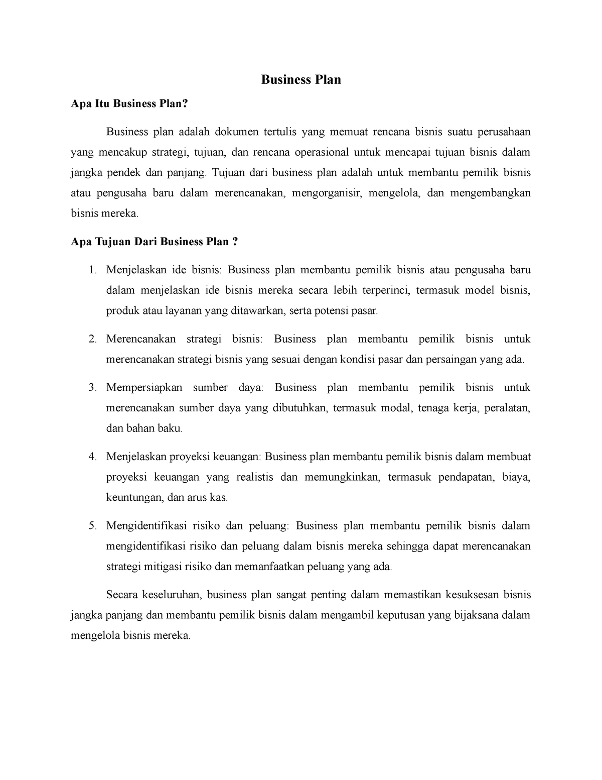 apa maksud business plan