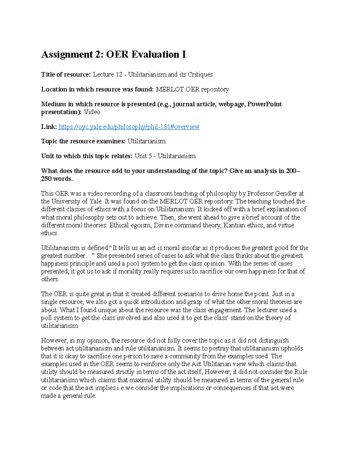 PHIL255 C1 OER Evaluation Template Assignment 2 - PHIL 255 - AU - Studocu
