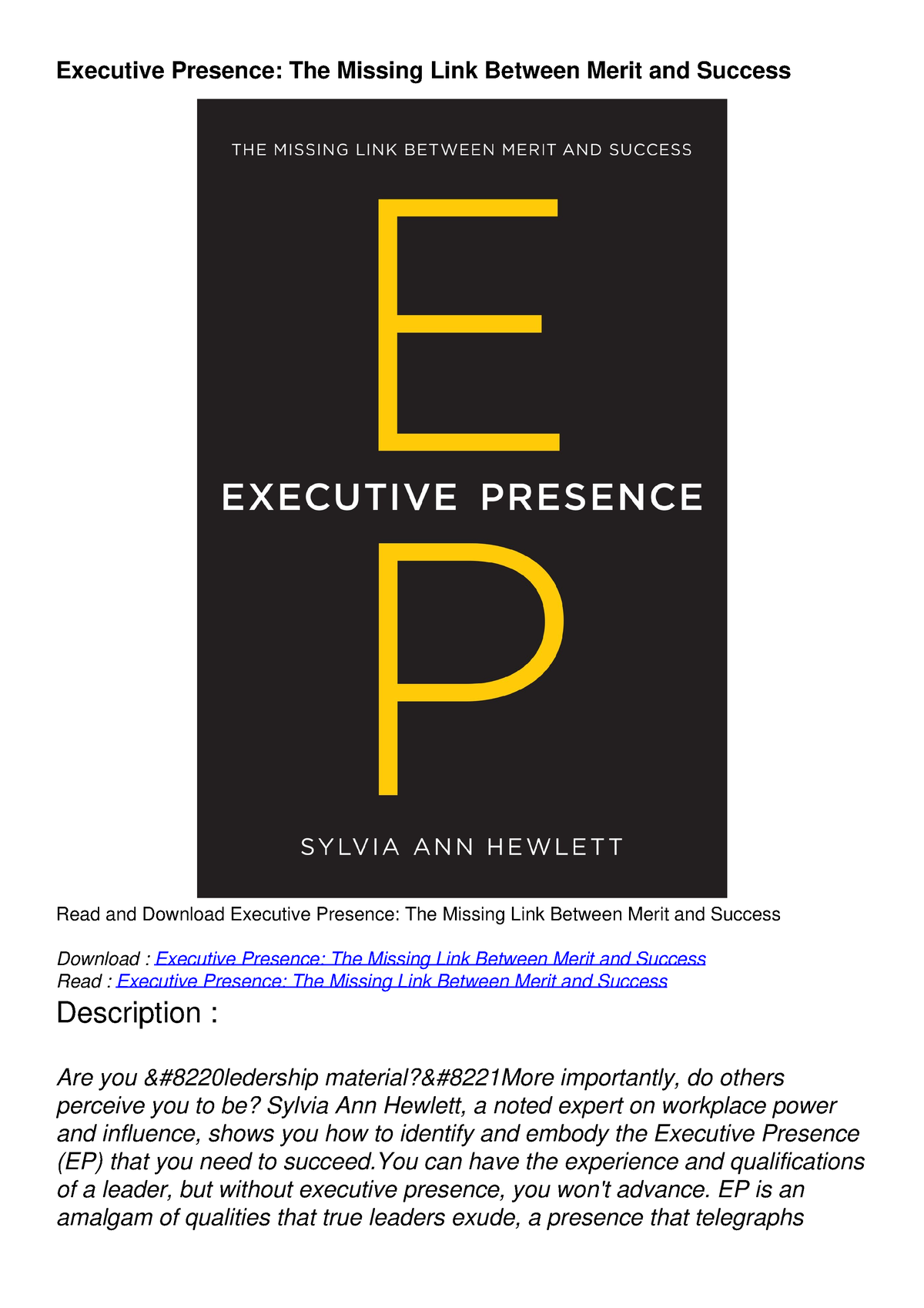 [PDF] DOWNLOAD Executive Presence: The Missing Link Between Merit and 