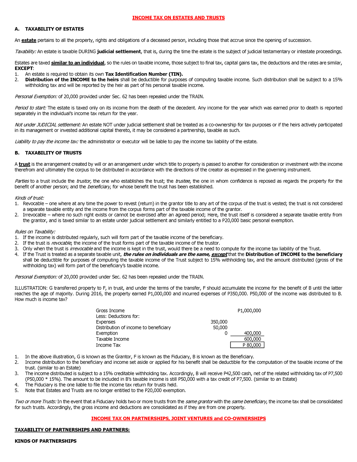 TAX Income Tax On Estates And Trust INCOME TAX ON ESTATES AND TRUSTS 