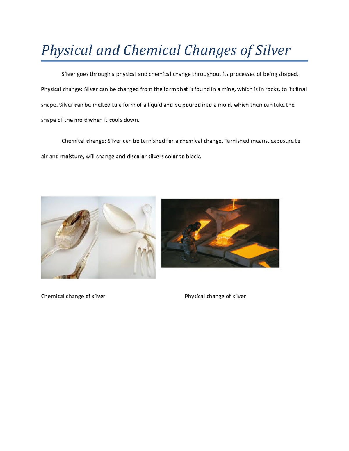 Physical and Chemical Changes of Silver Physical change Silver can