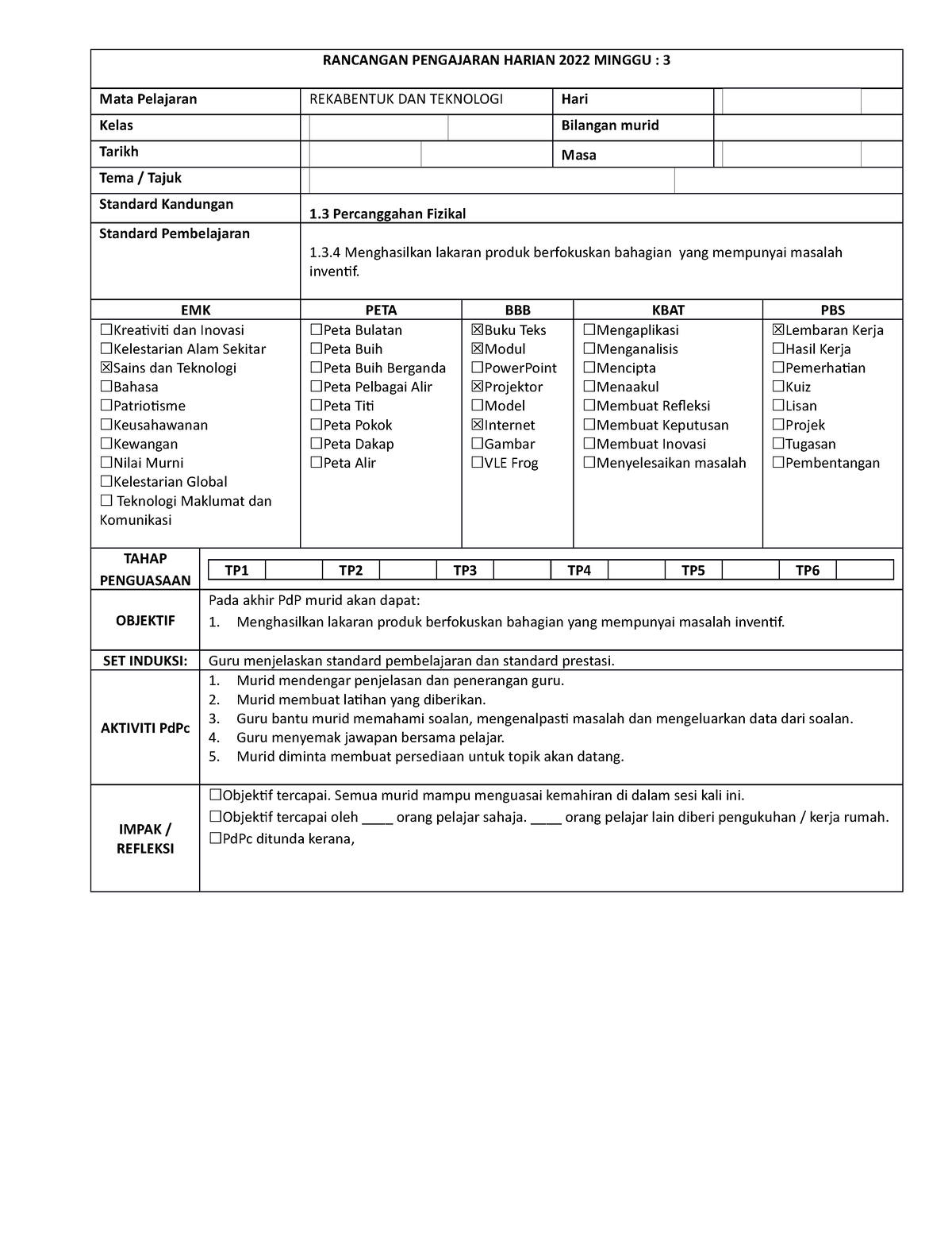 M3b - RPH - RANCANGAN PENGAJARAN HARIAN 2022 MINGGU : 3 Mata Pelajaran ...