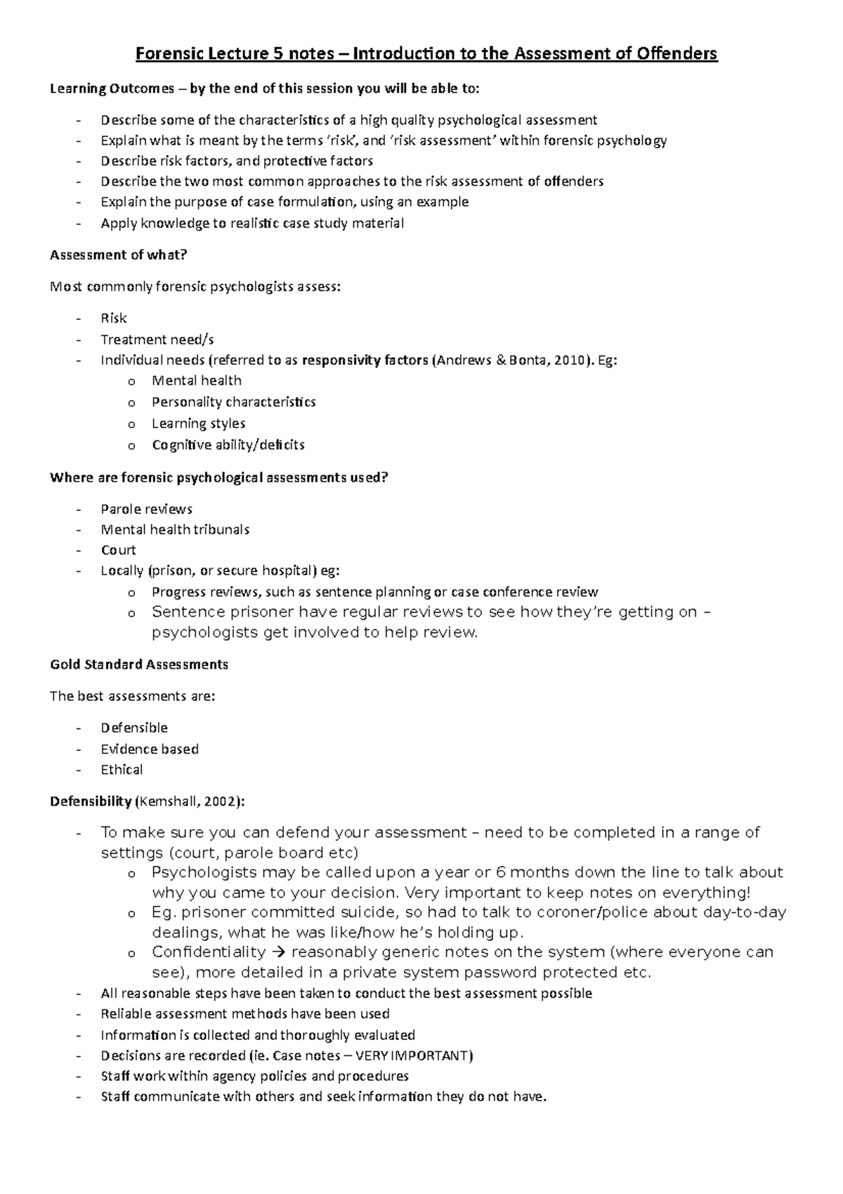 Forensic Lecture 5 notes - Forensic Lecture 5 notes – Introduction to ...