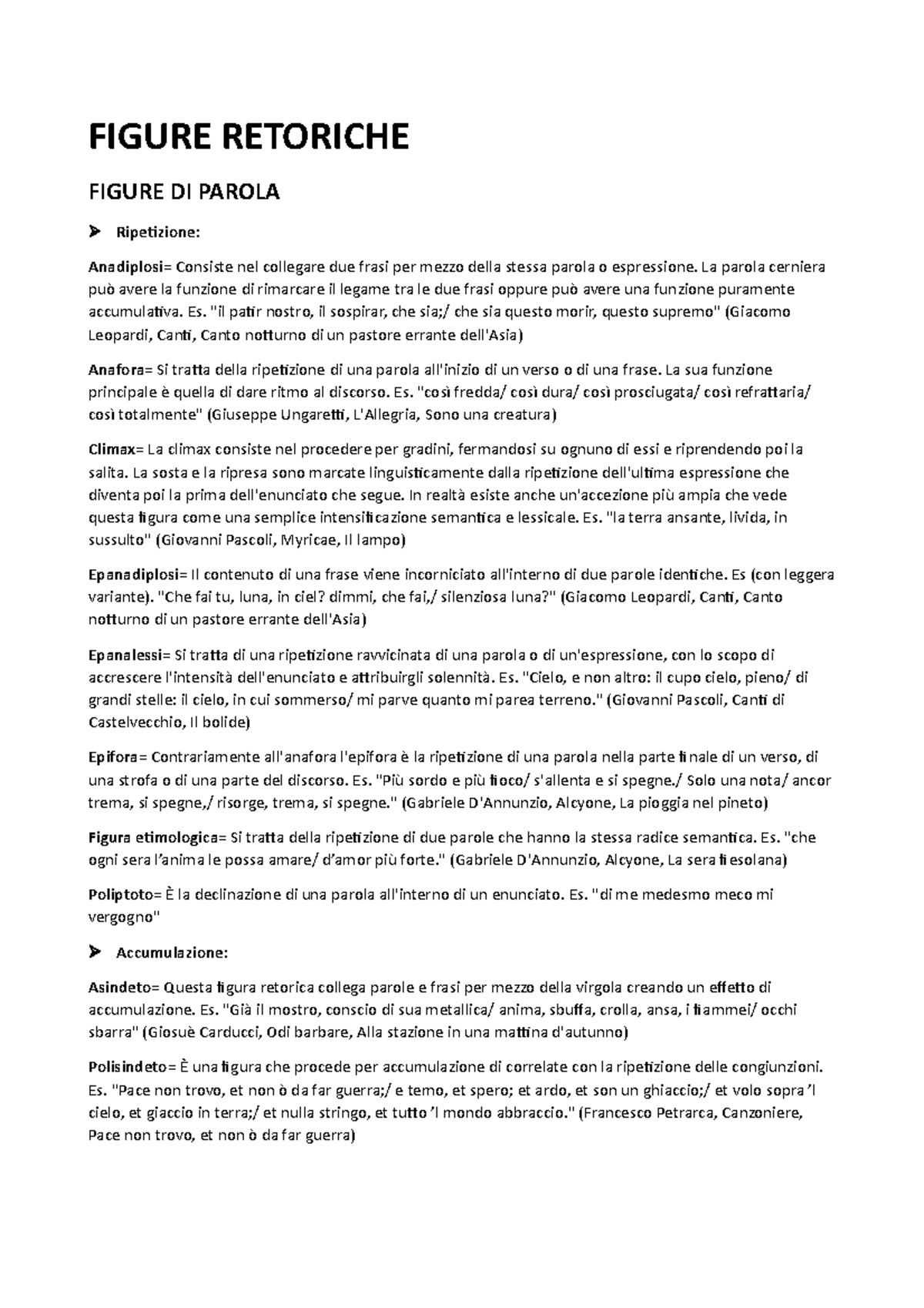 Figure Retoriche FIGURE RETORICHE FIGURE DI PAROLA Ripetizione