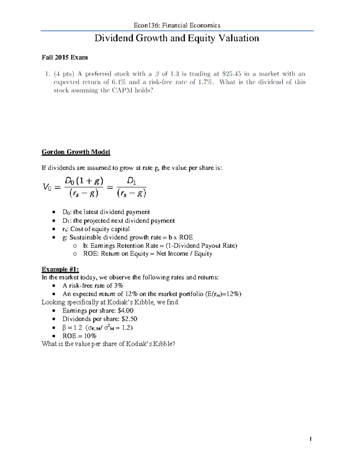 Week 11 - Equity Growth Models - Dividend Growth and Equity Valuation ...