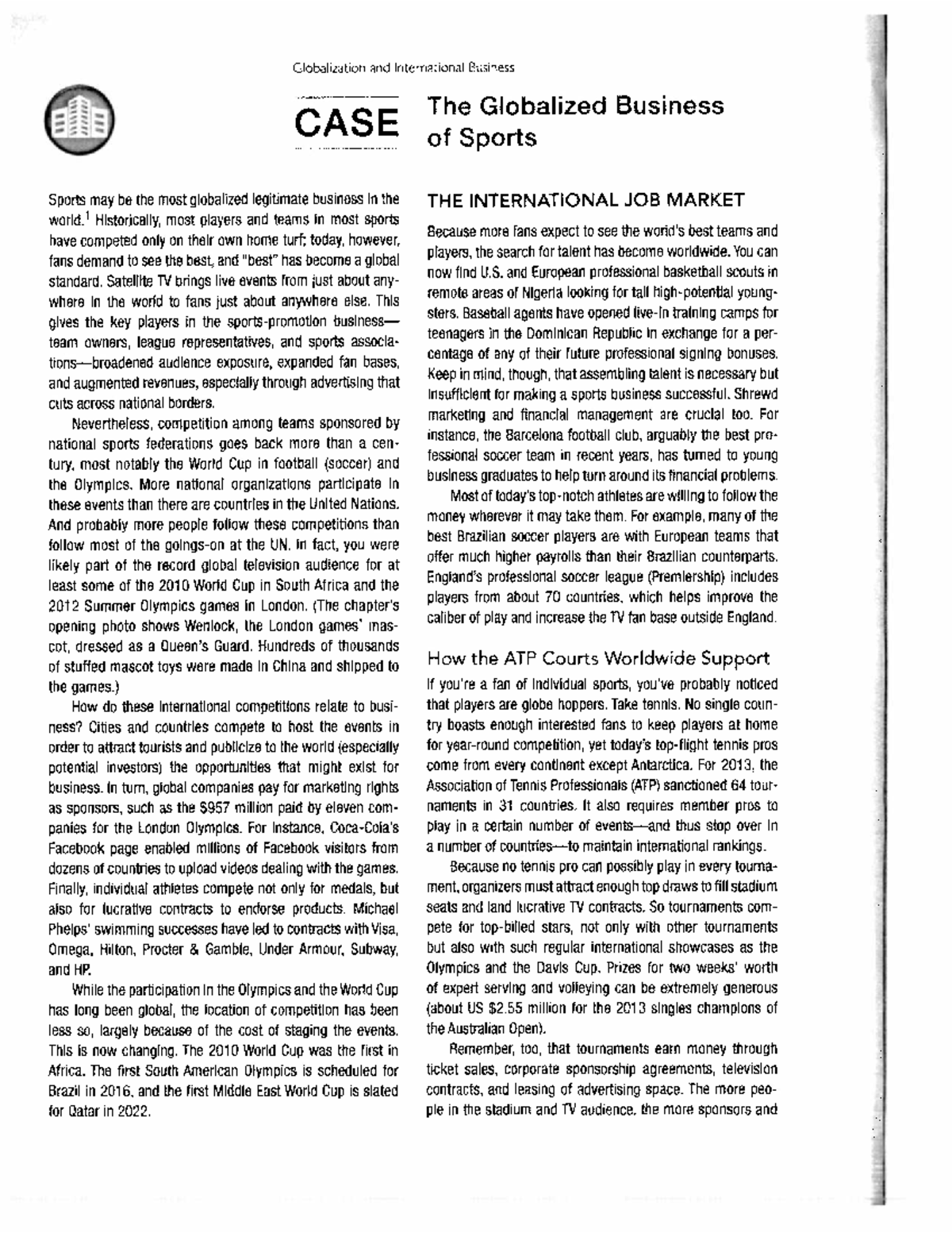 Case - The globalized business of sports - Copy - Mgcr 382 - Studocu