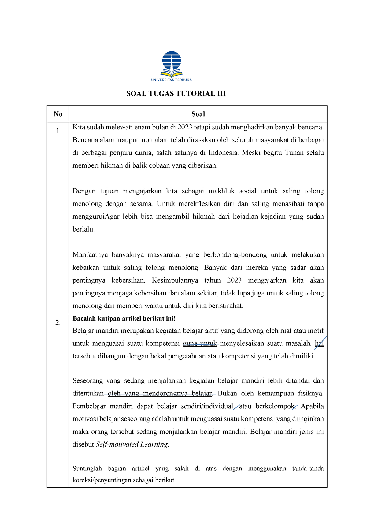 Tugas 3 Tuton MKWU4108 - Info - SOAL TUGAS TUTORIAL III No Soal 1 Kita ...