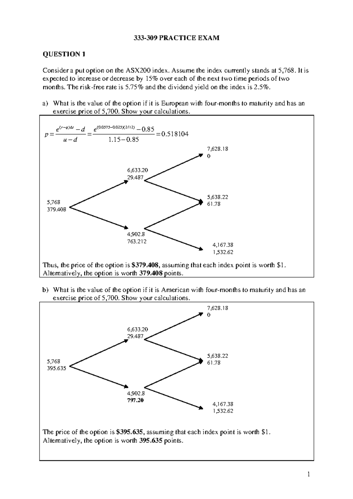 2008 Practice Exam - 333-309 PRACTICE EXAM QUESTION 1 Consider a put ...
