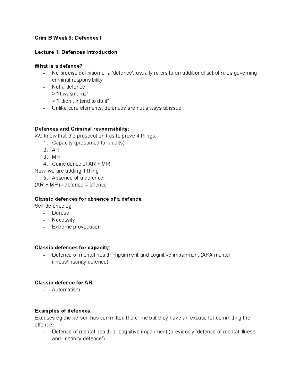 Crim B Week 9 - Criminal Law B Week 9 Lecture Notes - Crim B Week 9 ...