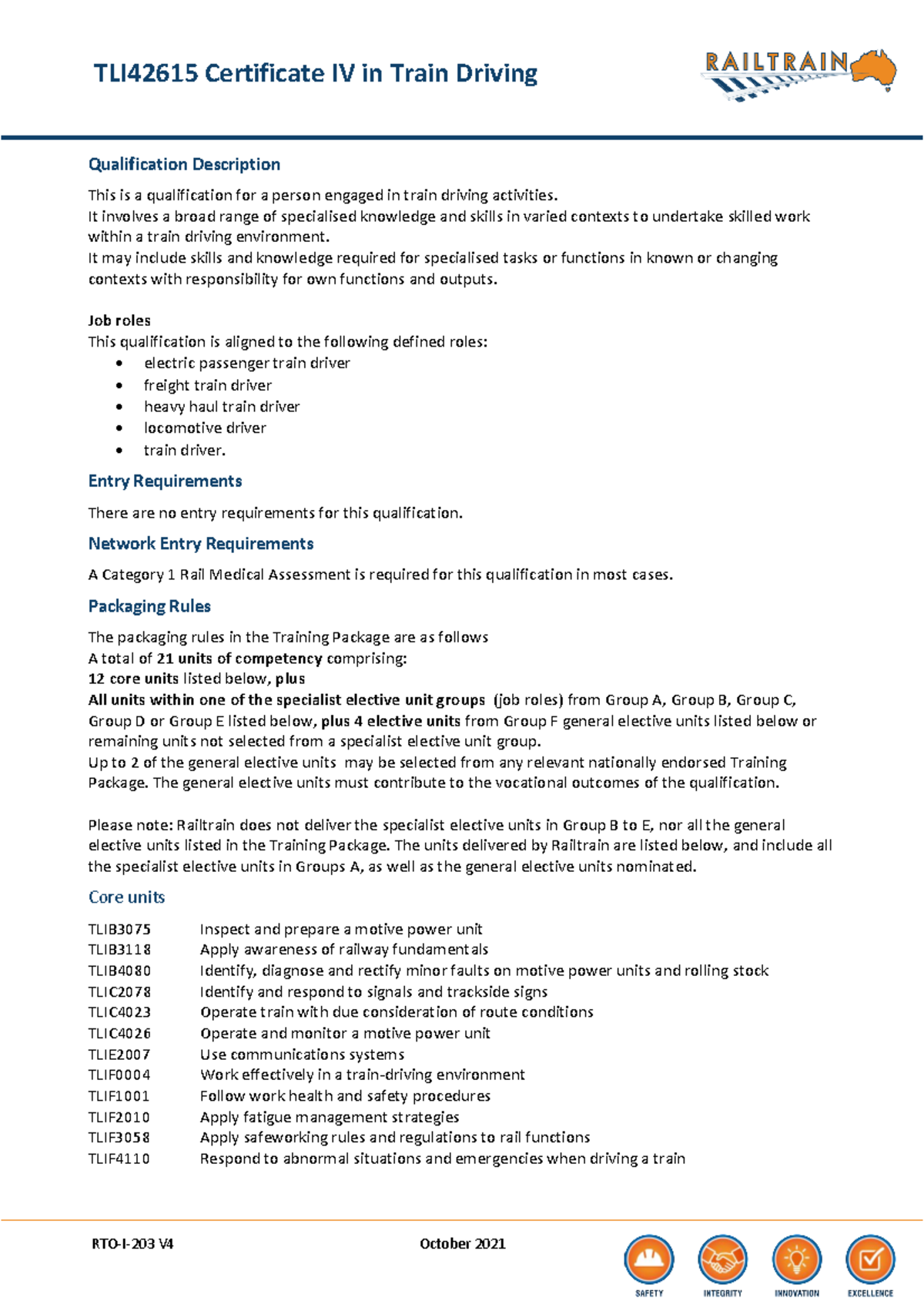 TLI42615CertificateIVinTrainDriving introduction to driving ,speed maintance
