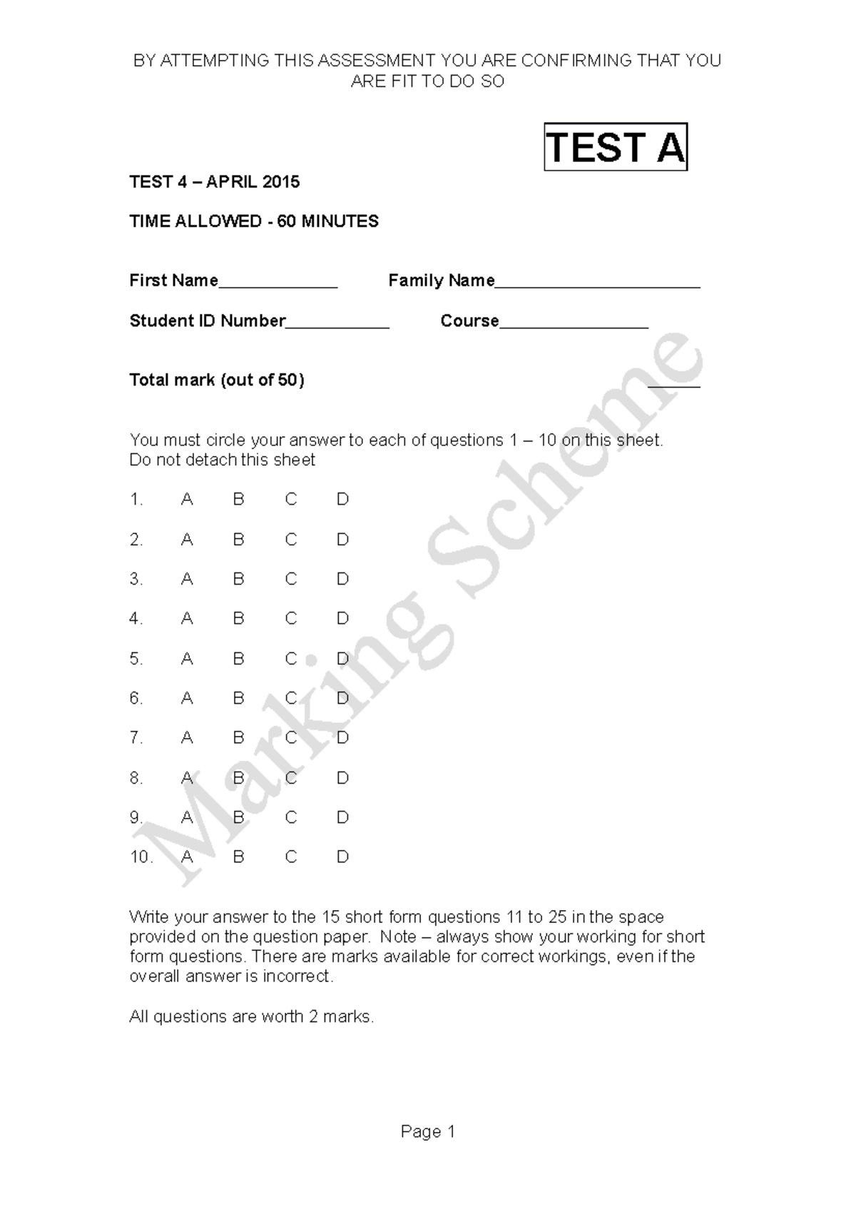 Test test 4 3 May 2016, questions and answers - ARE FIT TO DO SO TEST A ...