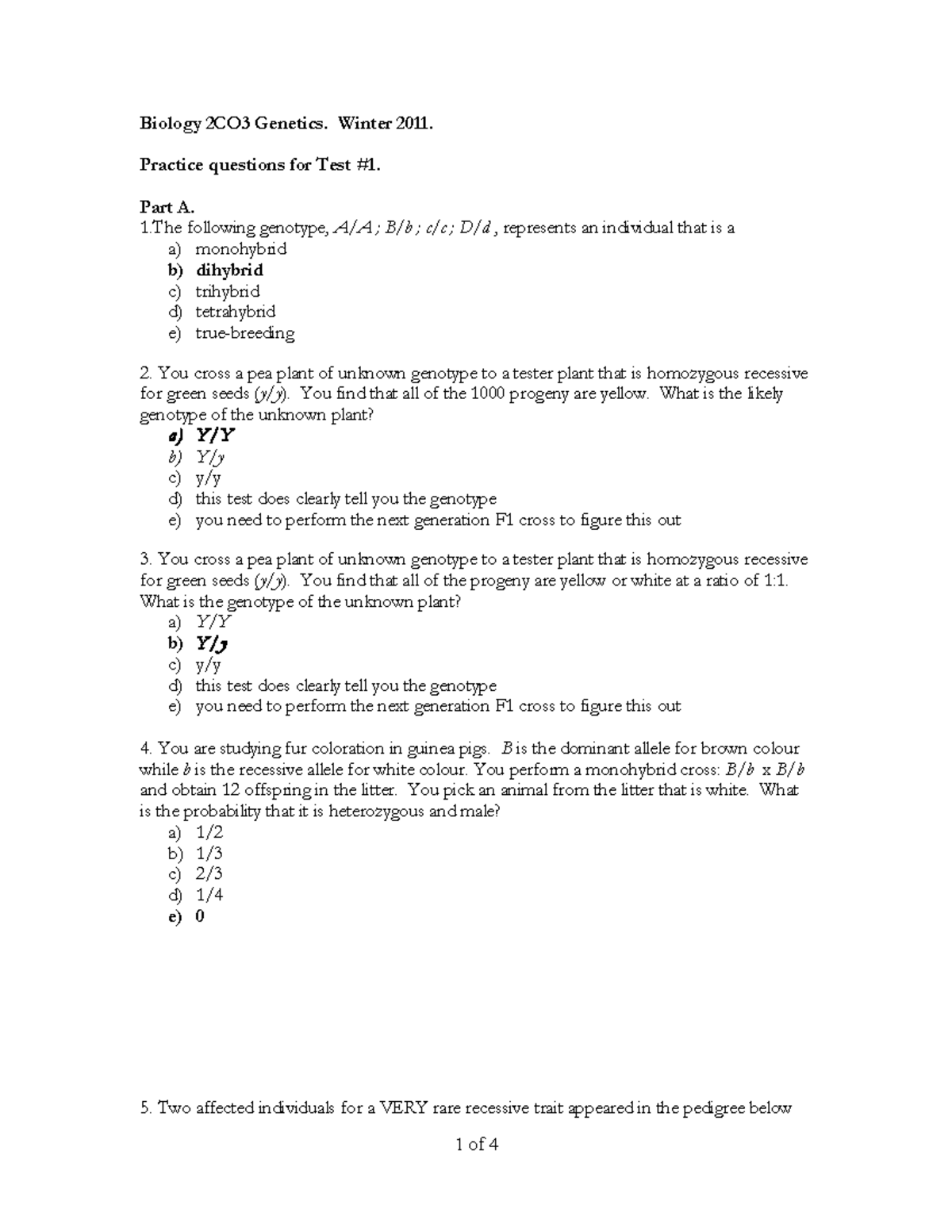 Exam 2011, Questions and answers - Biology 2CO3 Genetics. Winter 2011 ...