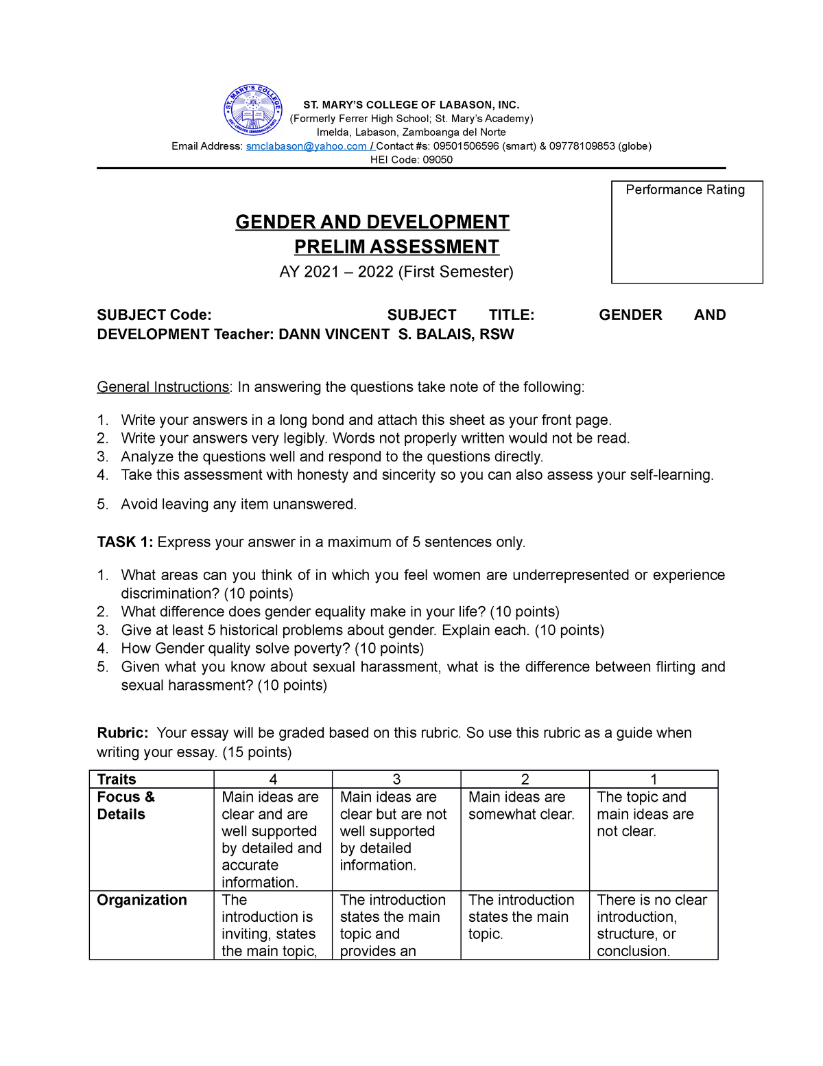 gender-and-development-prelim-assesment-st-mary-s-college-of-labason