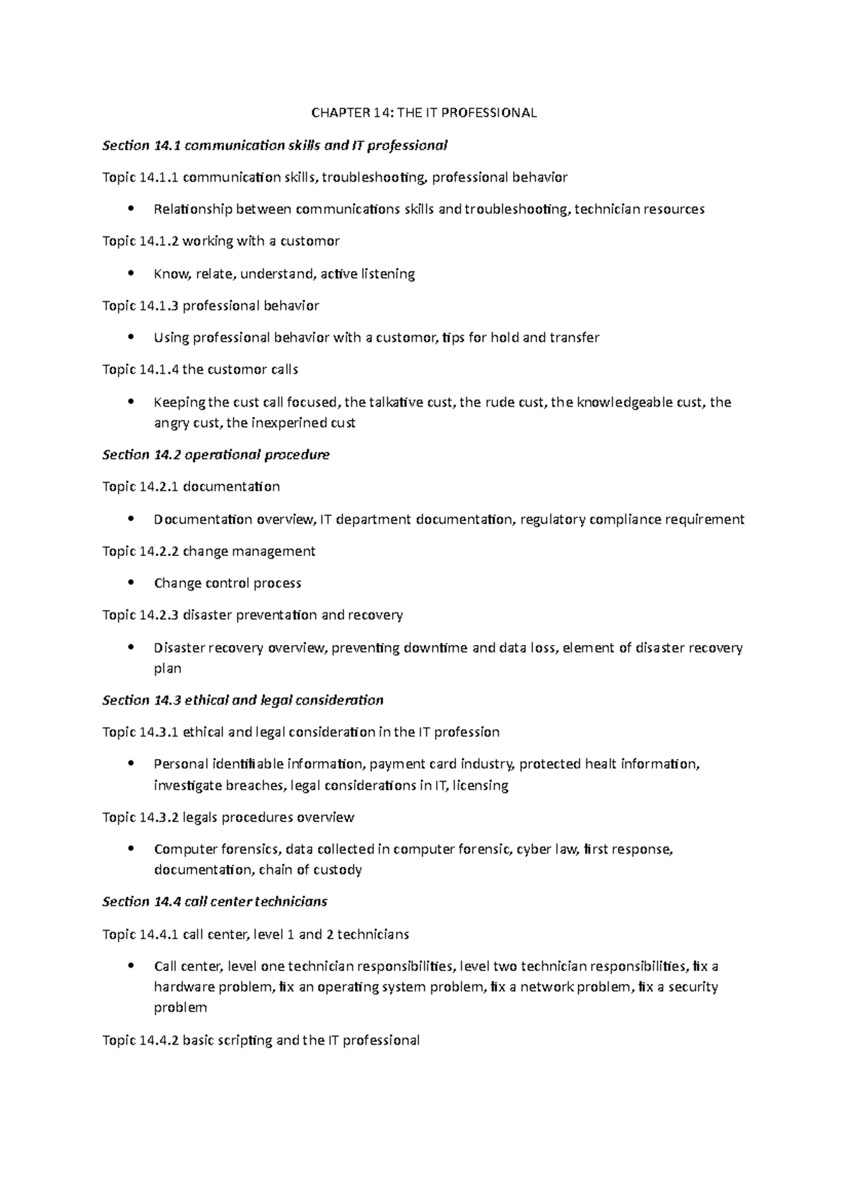 Resume 14 Netacad - CHAPTER 14: THE IT PROFESSIONAL Section 14 ...