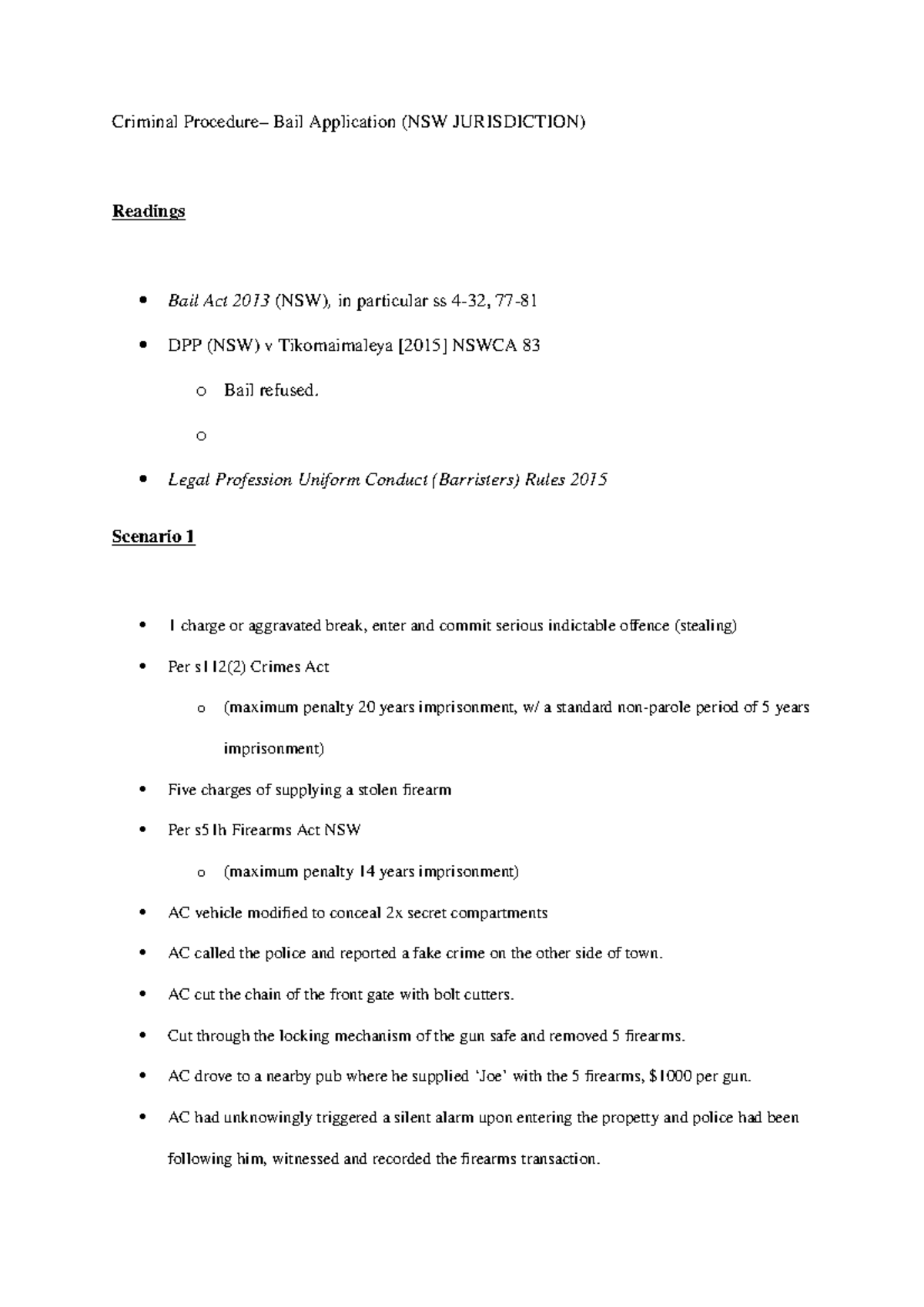 Bail application o Legal Profession Uniform Conduct (Barristers