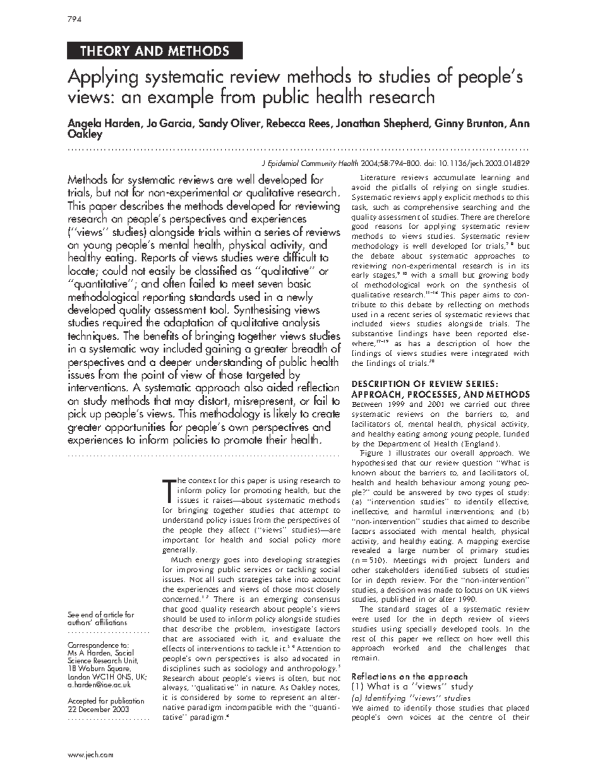 Applying systematic review methods to st - THEORY AND METHODS Applying ...