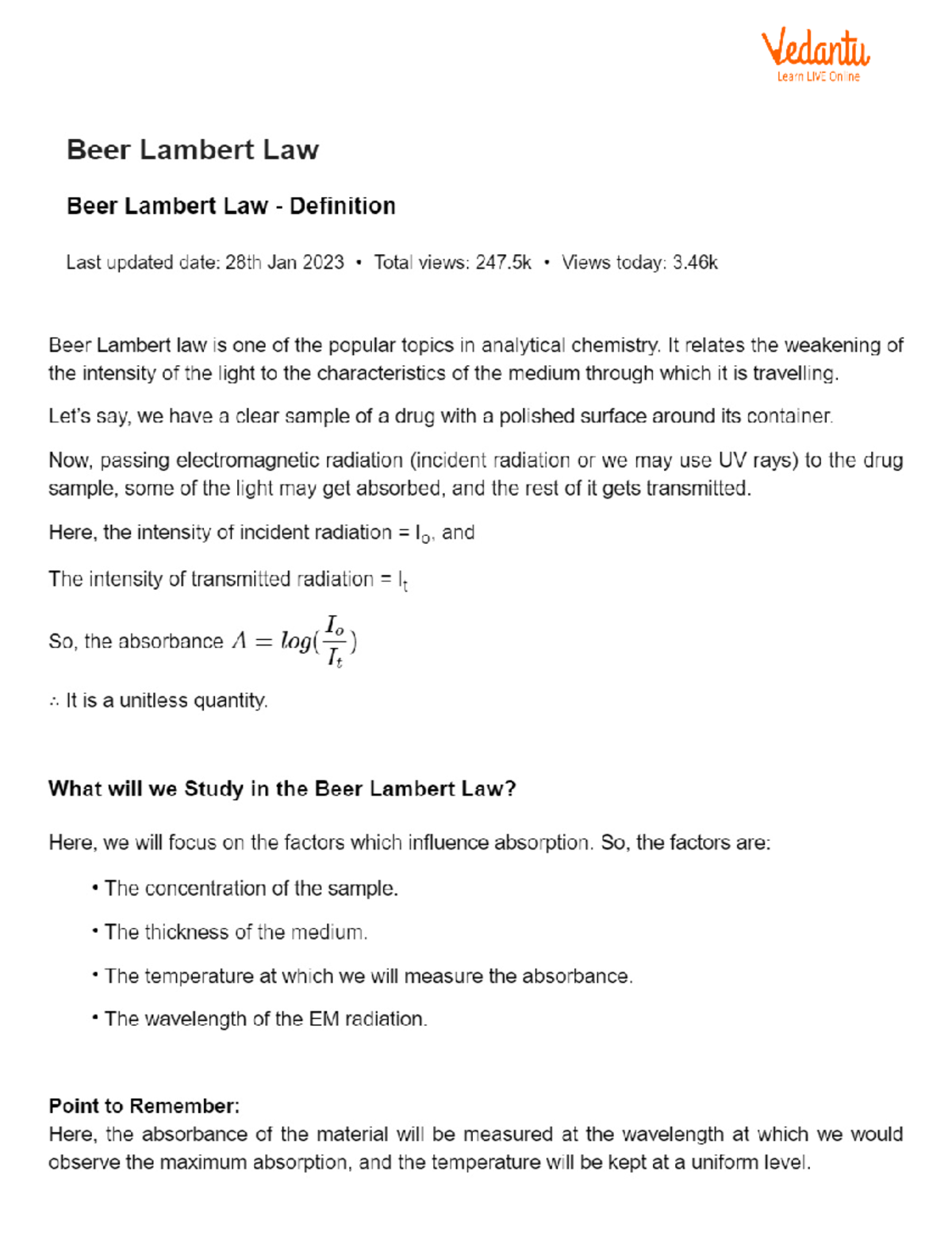 Beer Lambert Law B.tech CSE Studocu