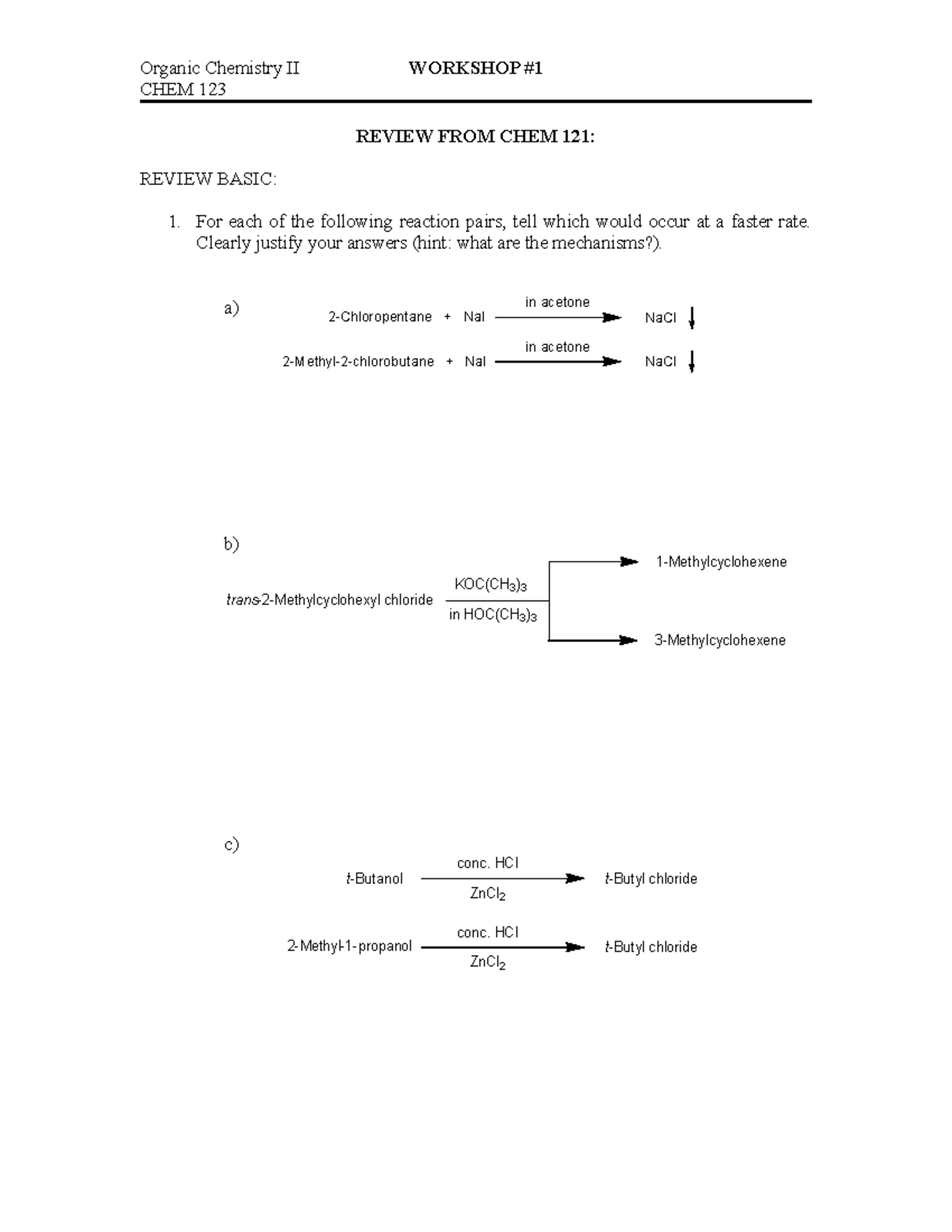 CHEM 123 (Workshop #1, Spring 2021) Review Chem 121 - CHEM 123 REVIEW ...