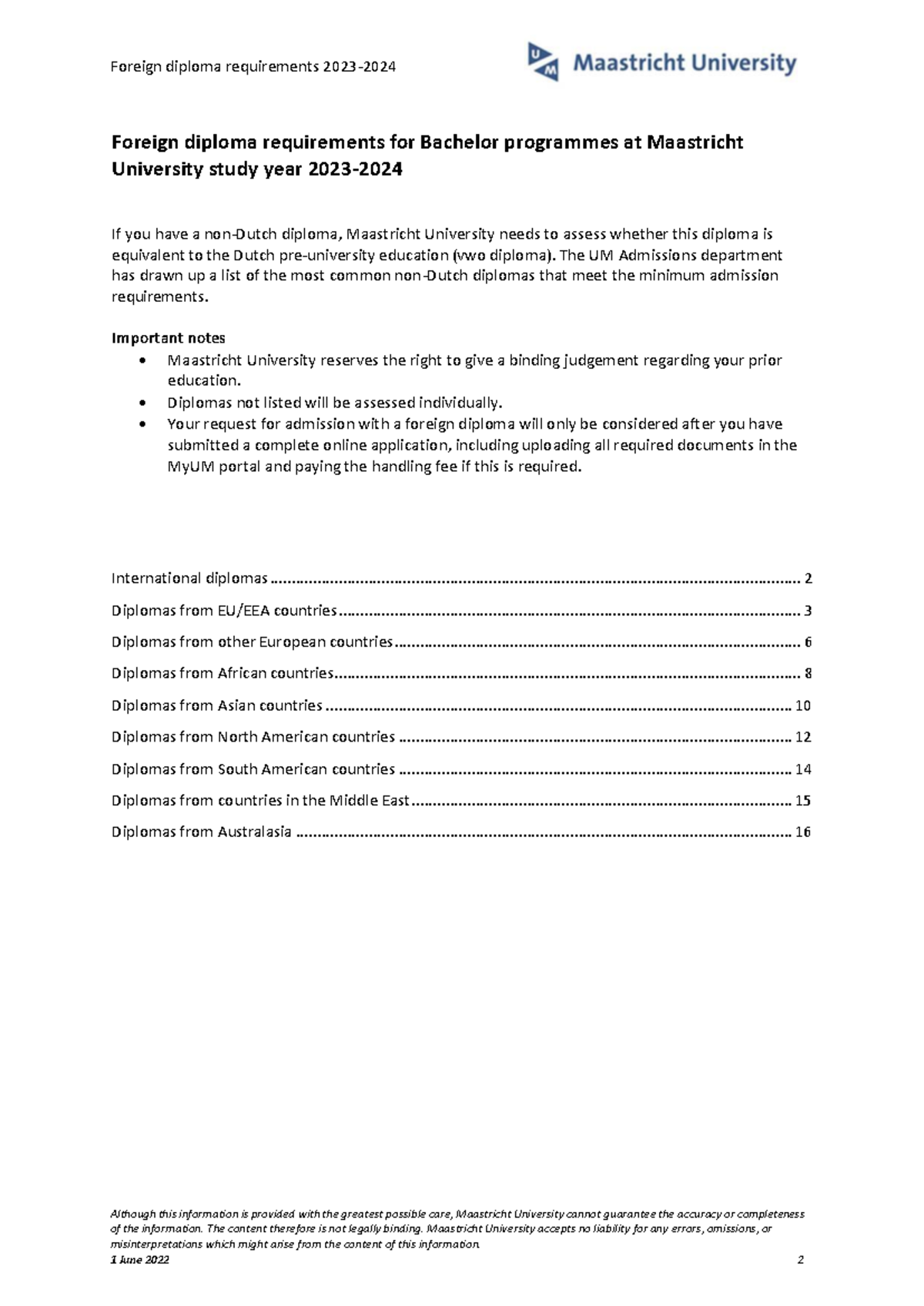 Ssc foreign diploma requirements for bachelor programmes um 2023-2024 ...