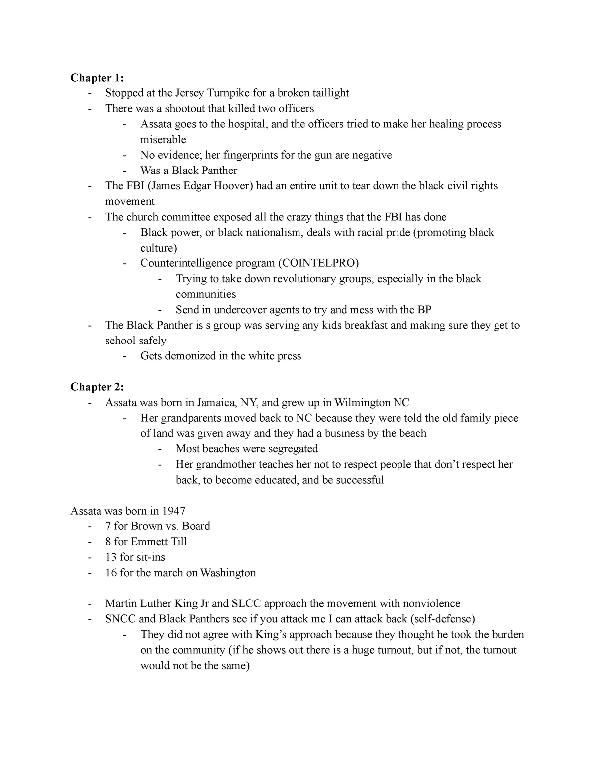 Assata 2 Notes for one of the readings Chapter 1: Stopped at the