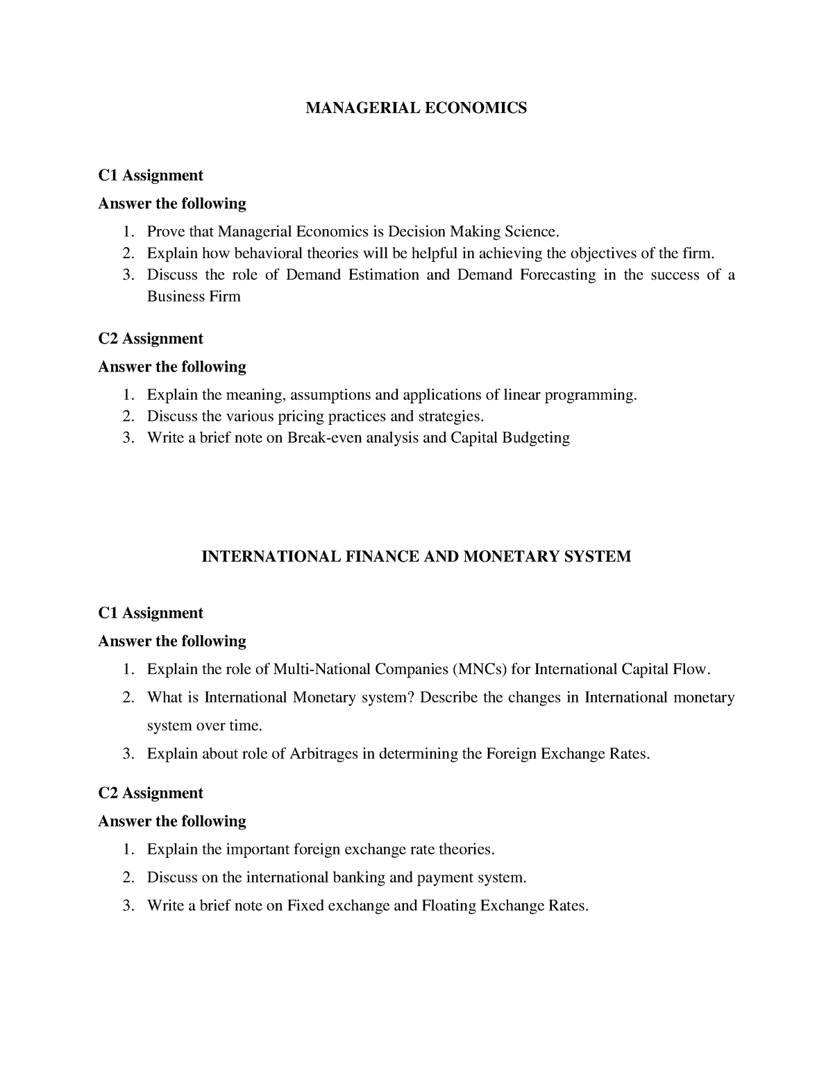 assignment 1 economics instructions answers