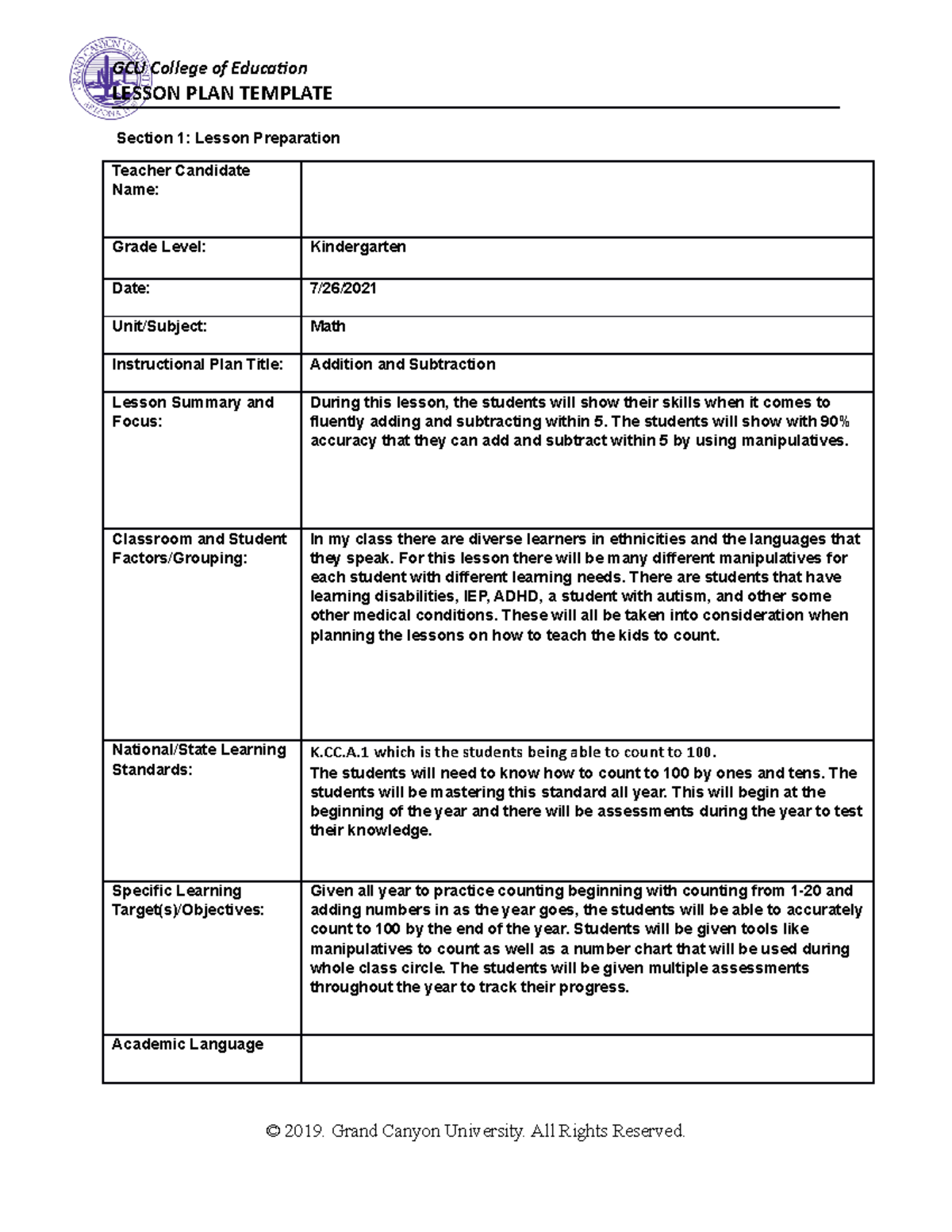 ELM week 6 Lesson Plan - ELM 210ELM 21 - LESSON PLAN TEMPLATE Section 1 ...