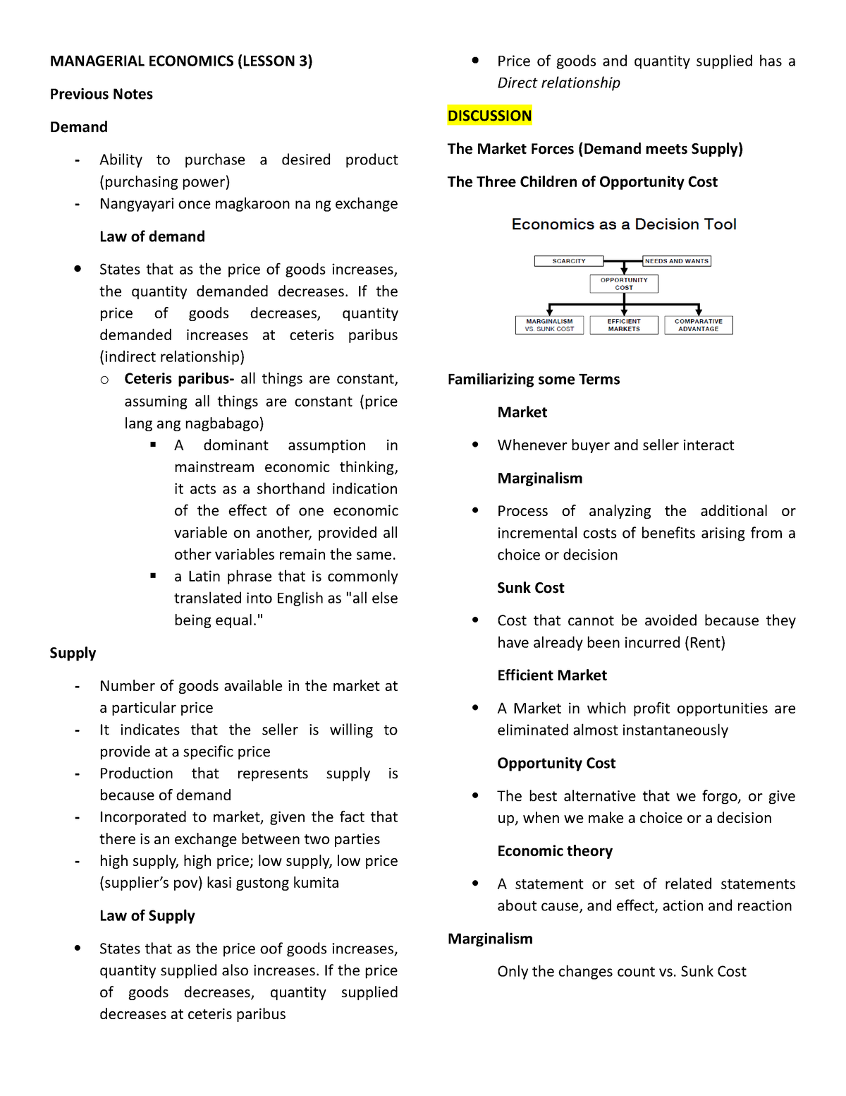 Managerial Economics (lesson 3) - MANAGERIAL ECONOMICS (LESSON 3 ...